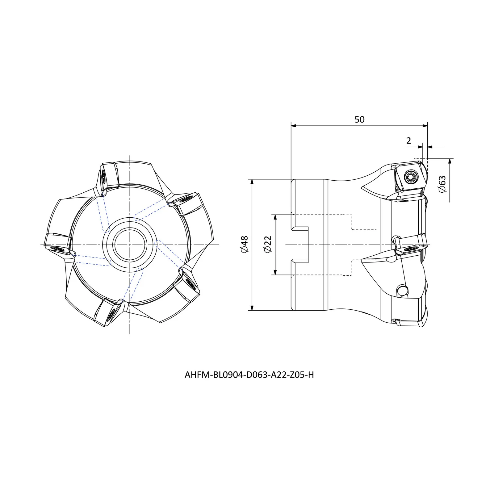 AHFM-BL0904-D063-A22-Z05-H &mdash; dimensioned drawing