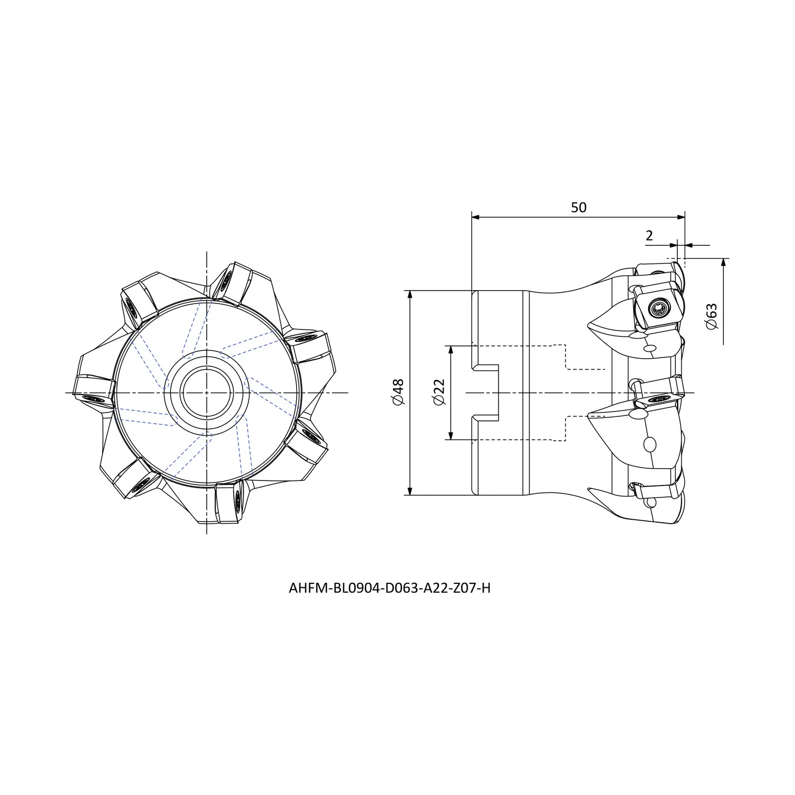 AHFM-BL0904-D063-A22-Z07-H &mdash; dimensioned drawing