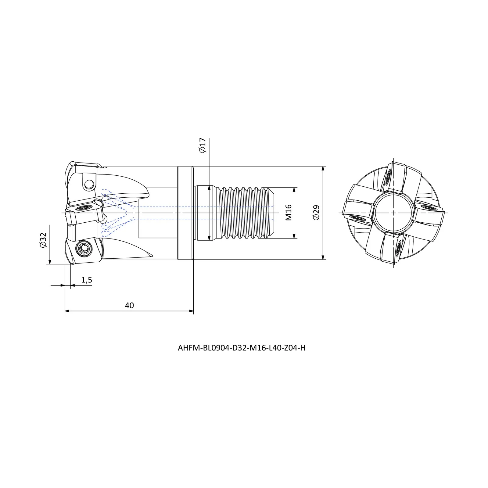AHFM-BL0904-D32-M16-L40-Z04-H &mdash; dimensioned drawing
