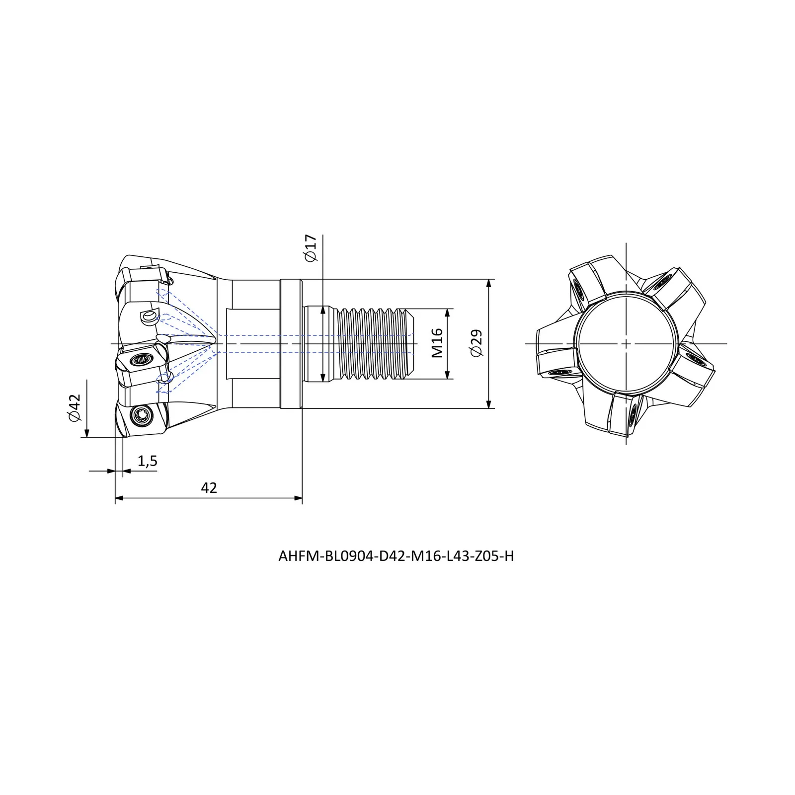 AHFM-BL0904-D42-M16-L43-Z05-H &mdash; dimensioned drawing