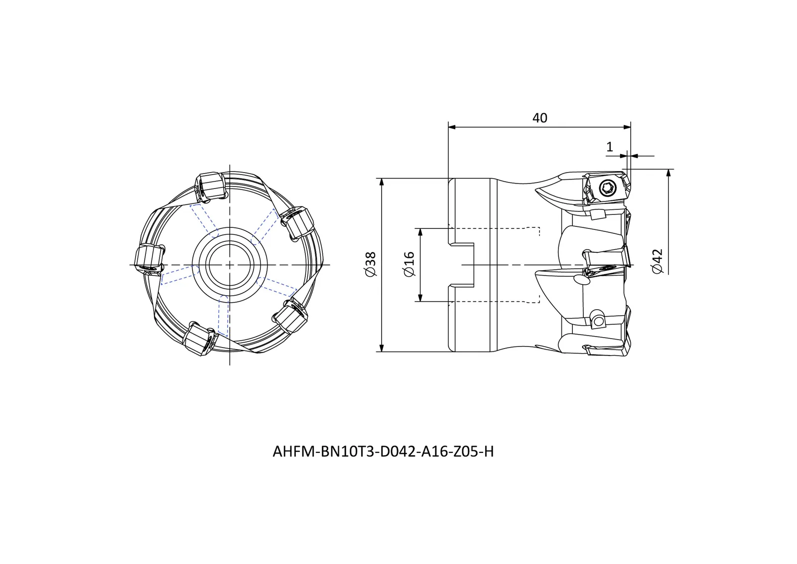 AHFM-BN10T3-D042-A16-Z05-H &mdash; dimensioned drawing