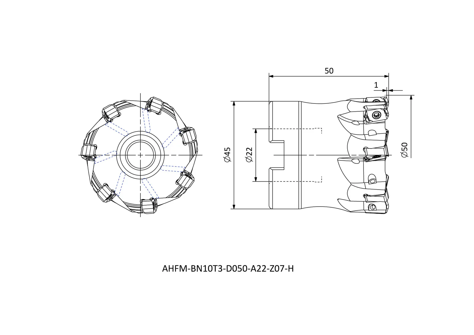AHFM-BN10T3-D050-A22-Z07-H &mdash; dimensioned drawing