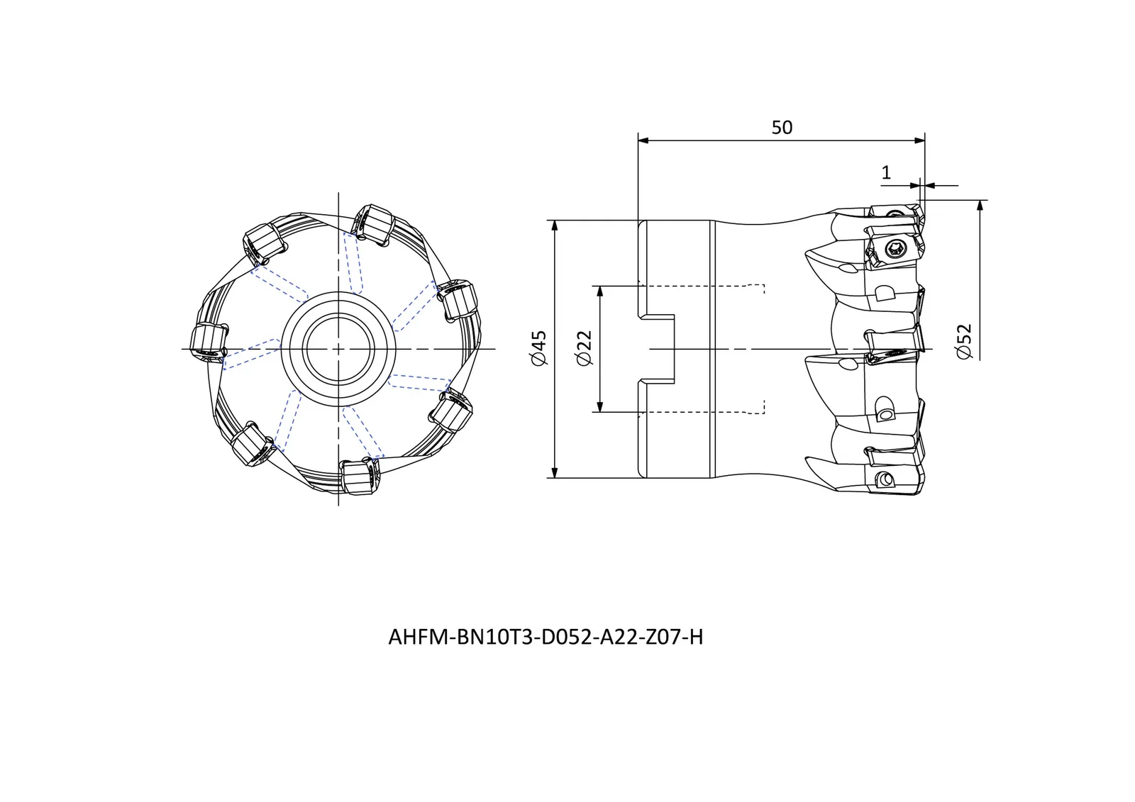 AHFM-BN10T3-D052-A22-Z07-H &mdash; dimensioned drawing