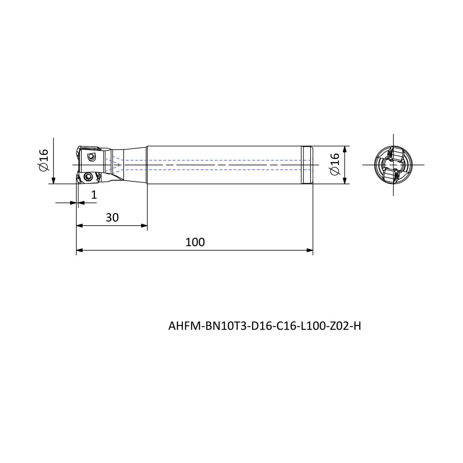 AHFM-BN10T3-D16-C16-L100-Z02-H &mdash; dimensioned drawing