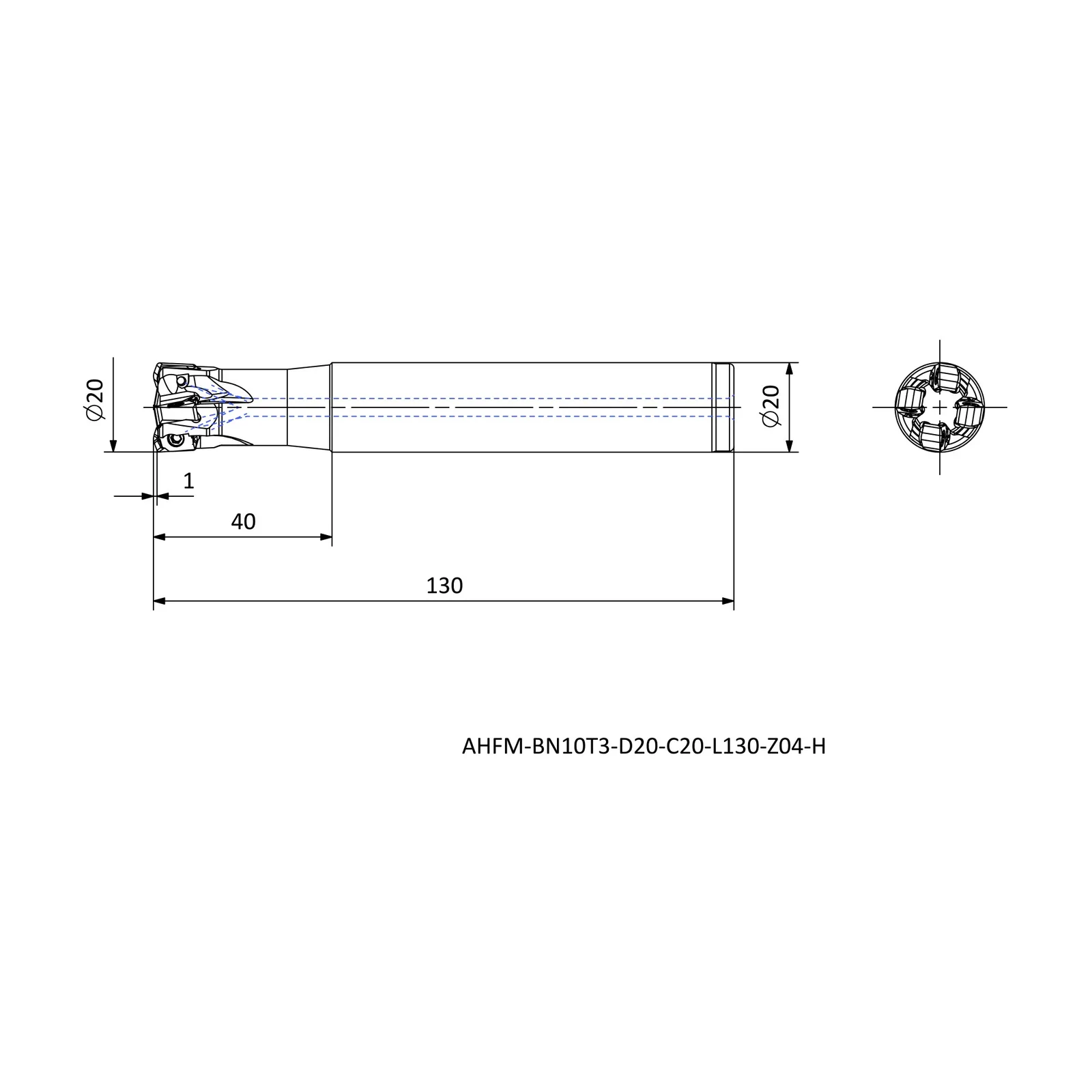 AHFM-BN10T3-D20-C20-L130-Z04-H &mdash; dimensioned drawing