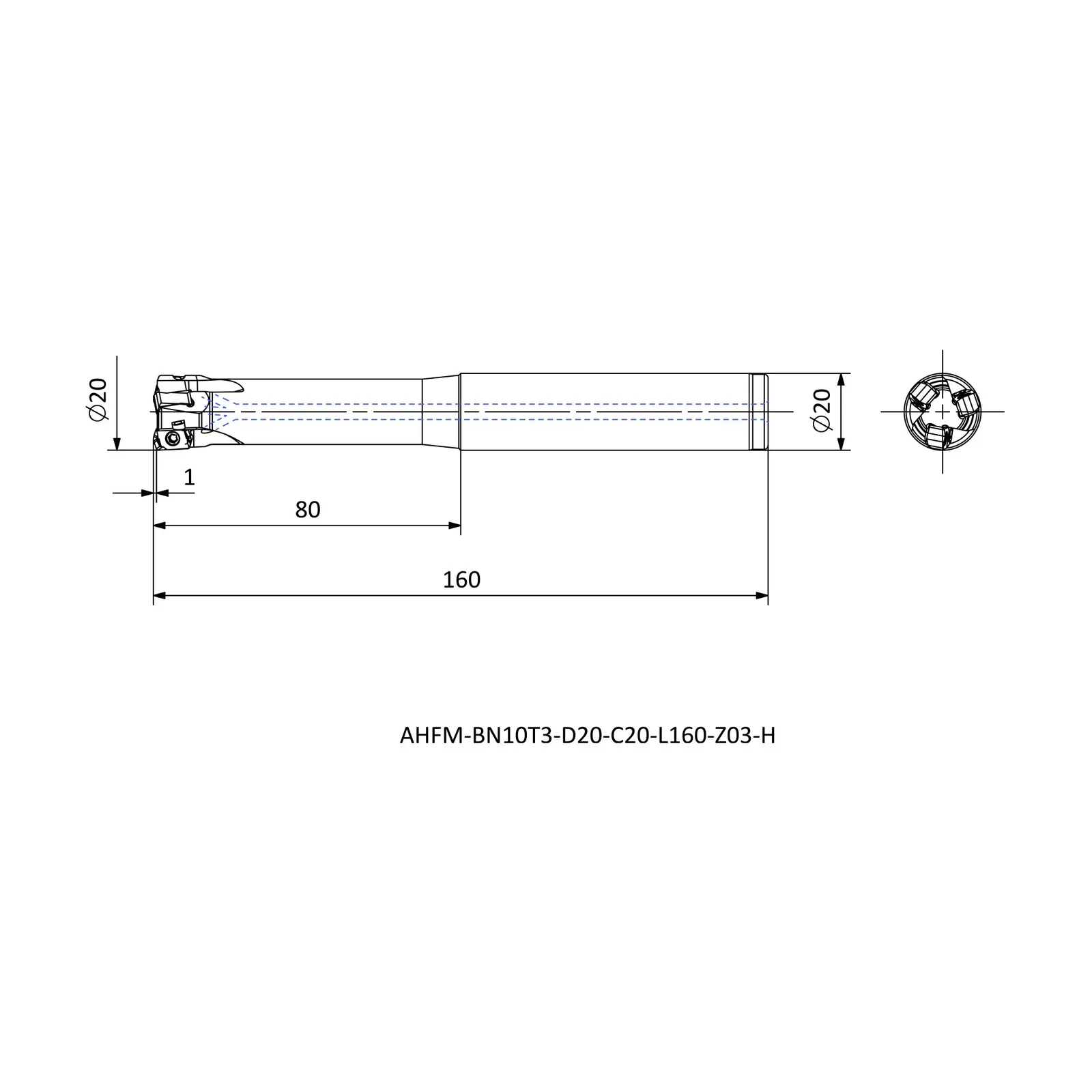 AHFM-BN10T3-D20-C20-L160-Z03-H &mdash; dimensioned drawing