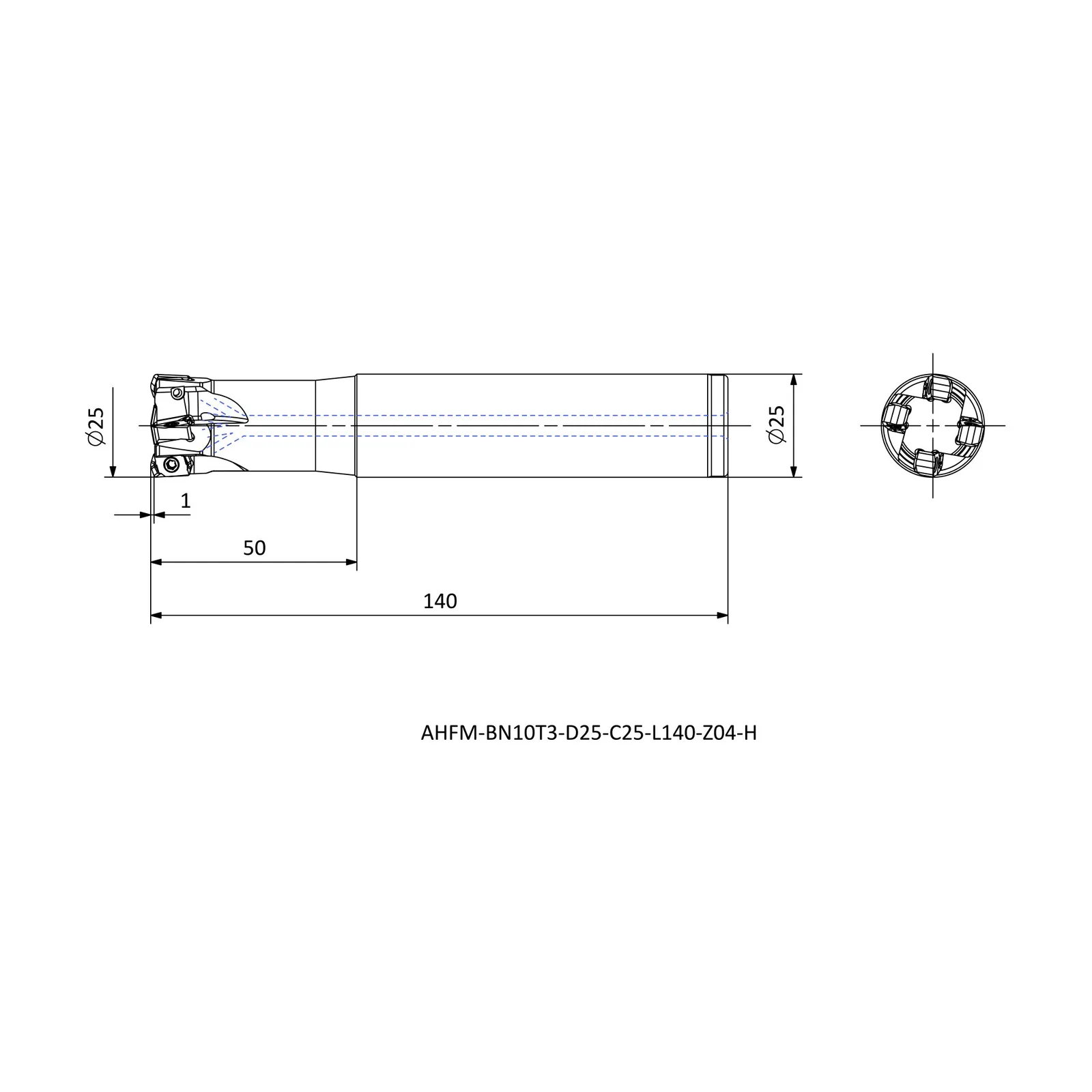 AHFM-BN10T3-D25-C25-L140-Z04-H &mdash; dimensioned drawing