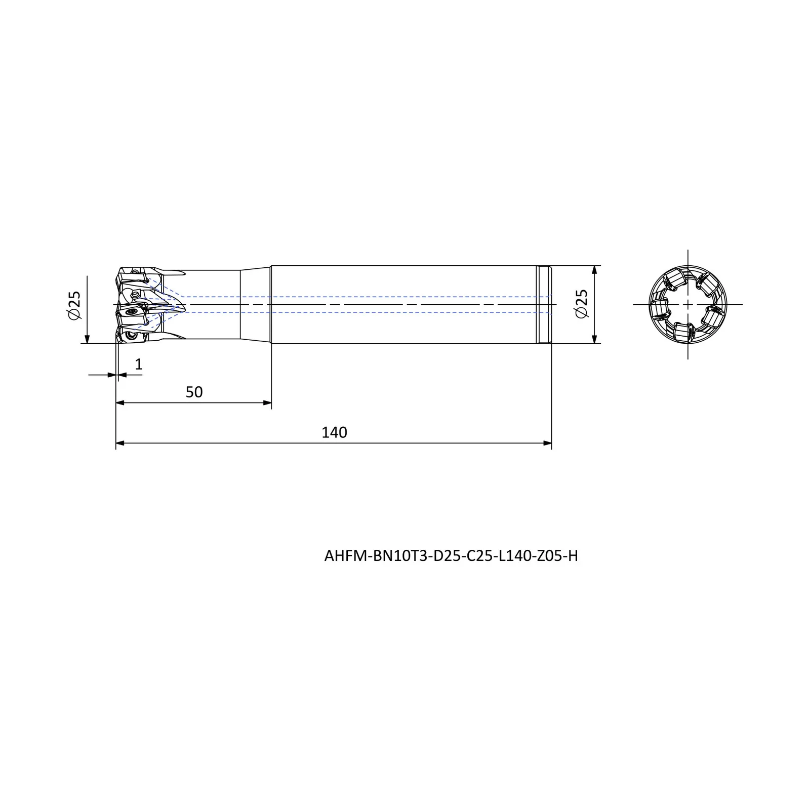AHFM-BN10T3-D25-C25-L140-Z05-H &mdash; dimensioned drawing