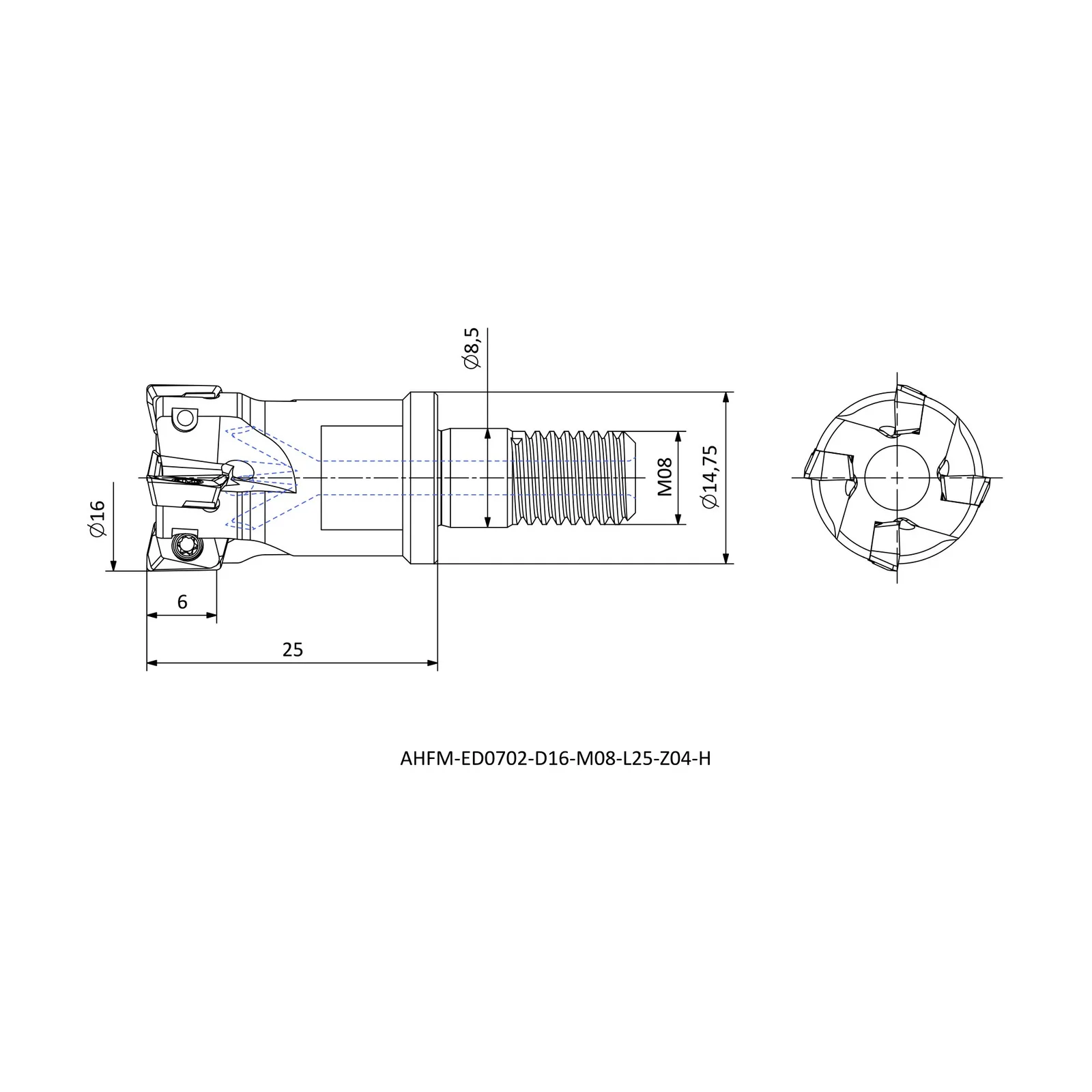AHFM-ED0702-D16-M08-L25-Z04-H &mdash; dimensioned drawing