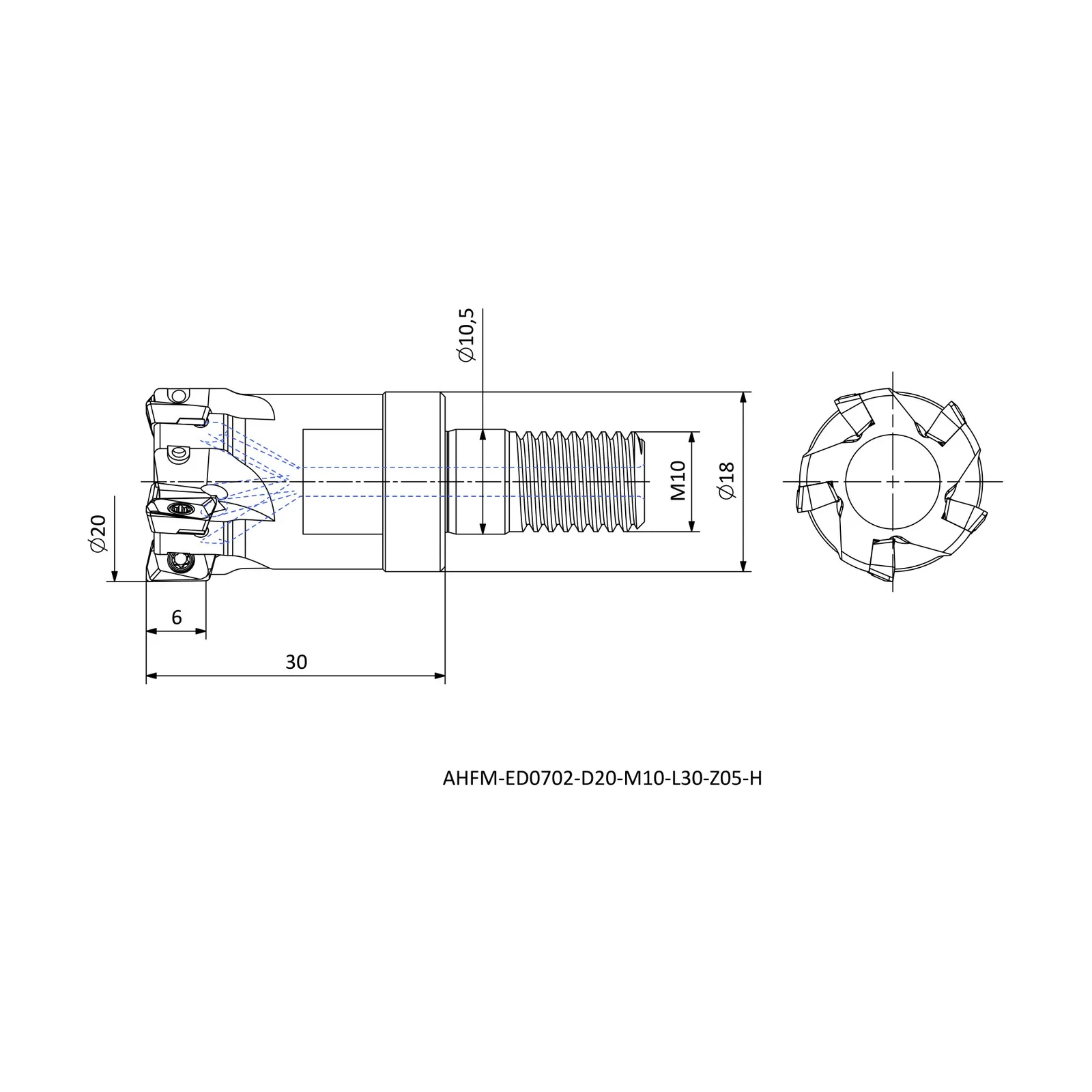AHFM-ED0702-D20-M10-L30-Z05-H &mdash; dimensioned drawing