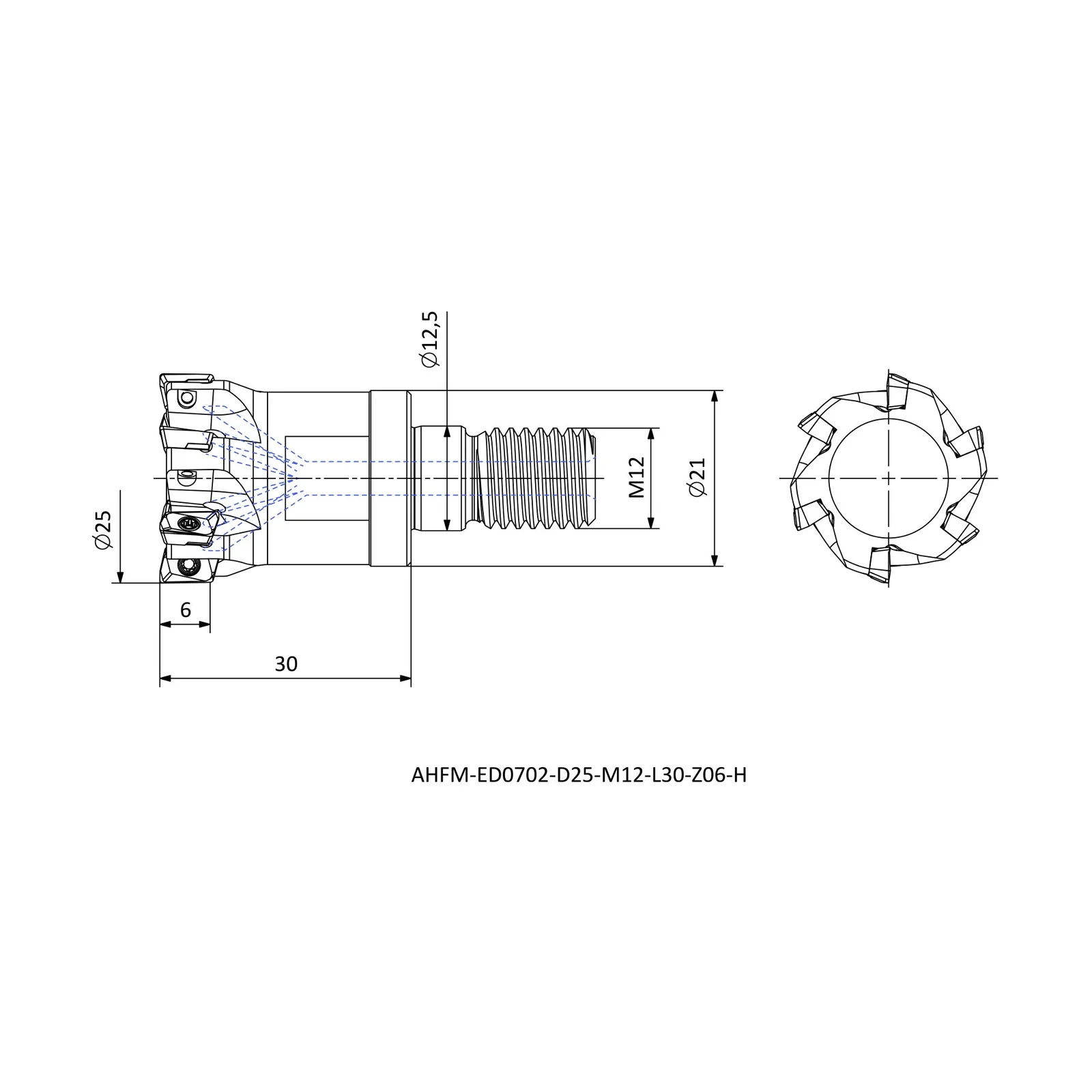 AHFM-ED0702-D25-M12-L30-Z06-H &mdash; dimensioned drawing