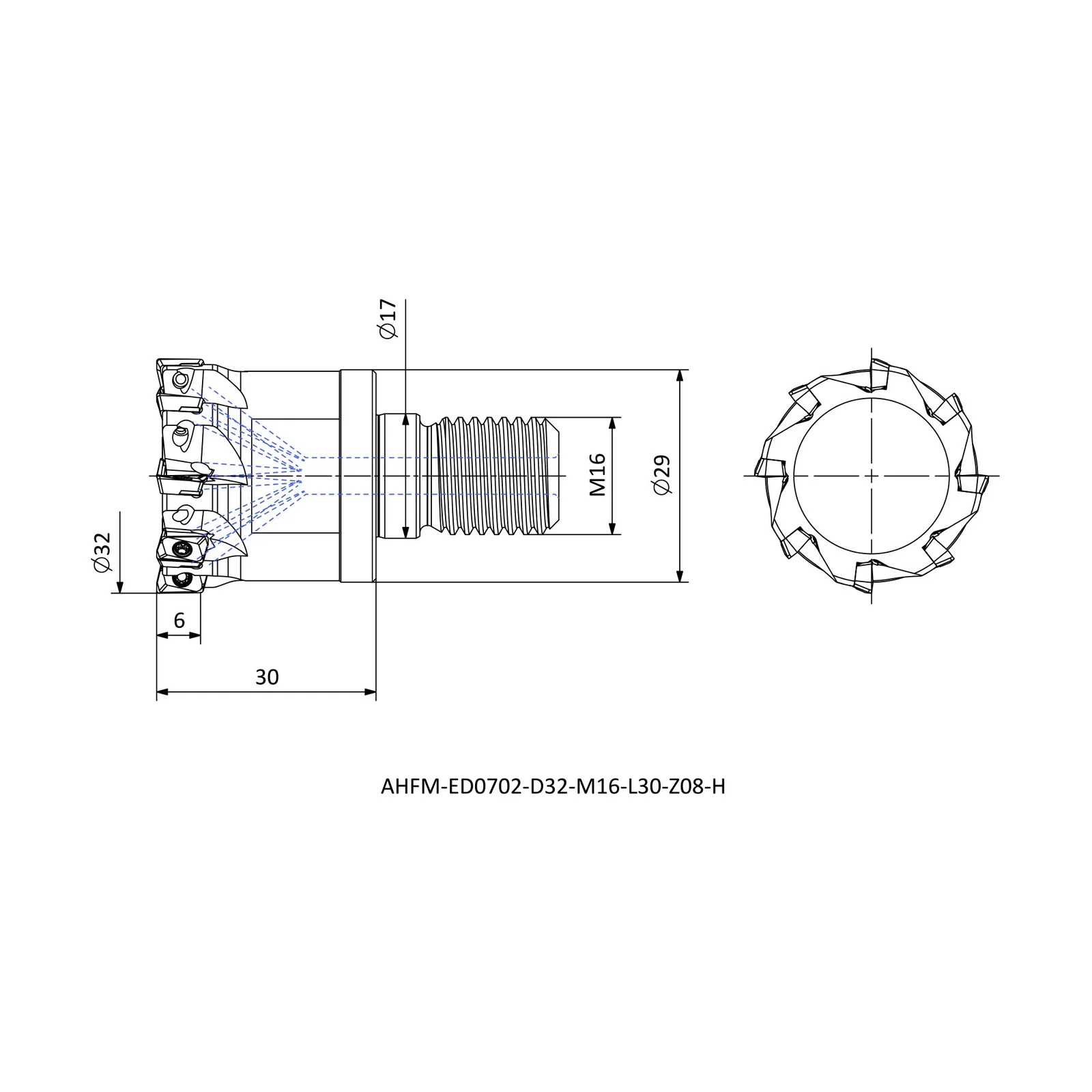 AHFM-ED0702-D32-M16-L30-Z08-H &mdash; dimensioned drawing