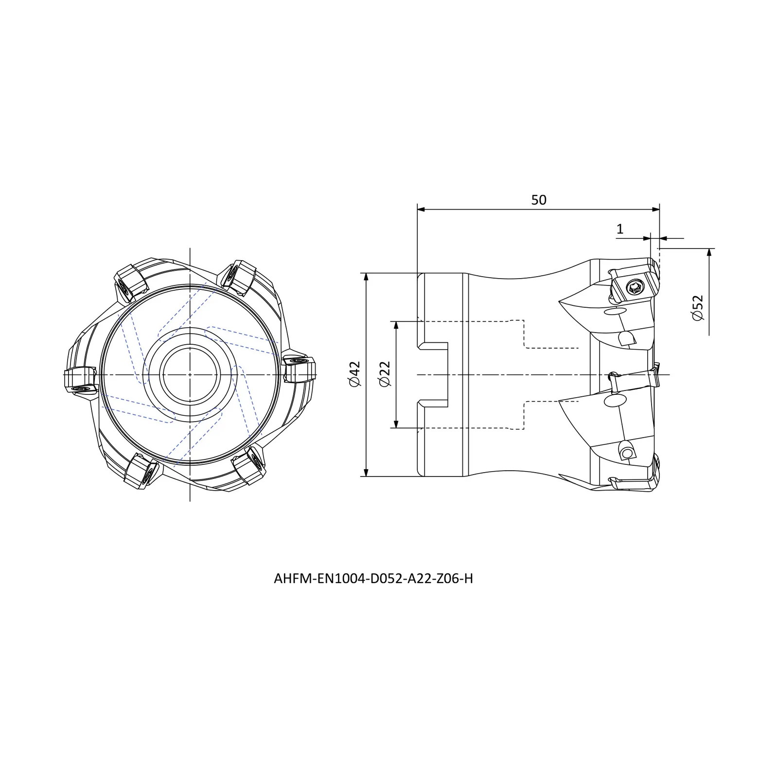 AHFM-EN1004-D052-A22-Z06-H &mdash; dimensioned drawing