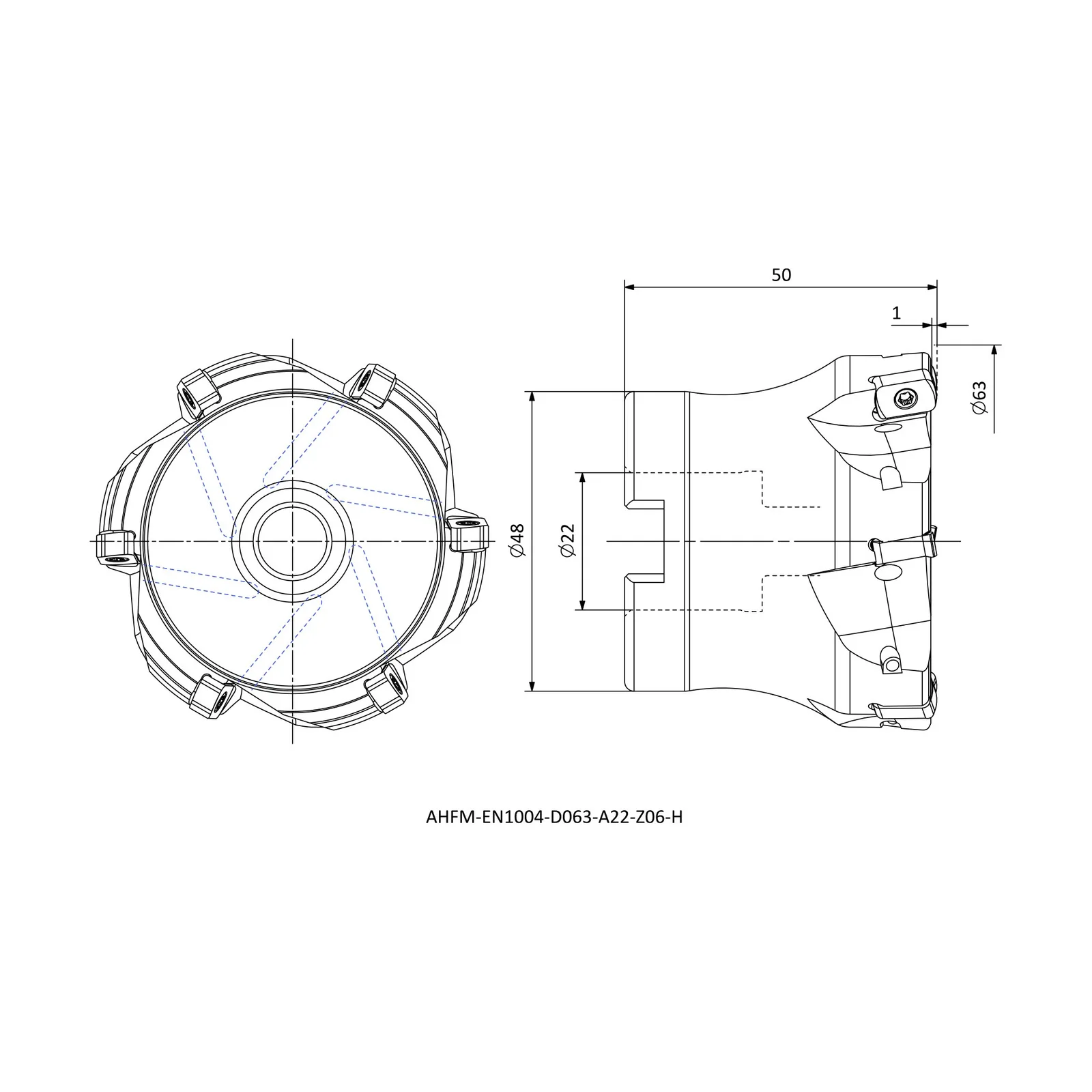 AHFM-EN1004-D063-A22-Z06-H &mdash; dimensioned drawing