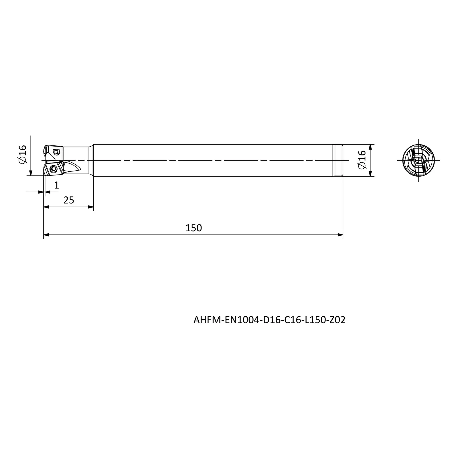 AHFM-EN1004-D16-C16-L150-Z02 &mdash; dimensioned drawing