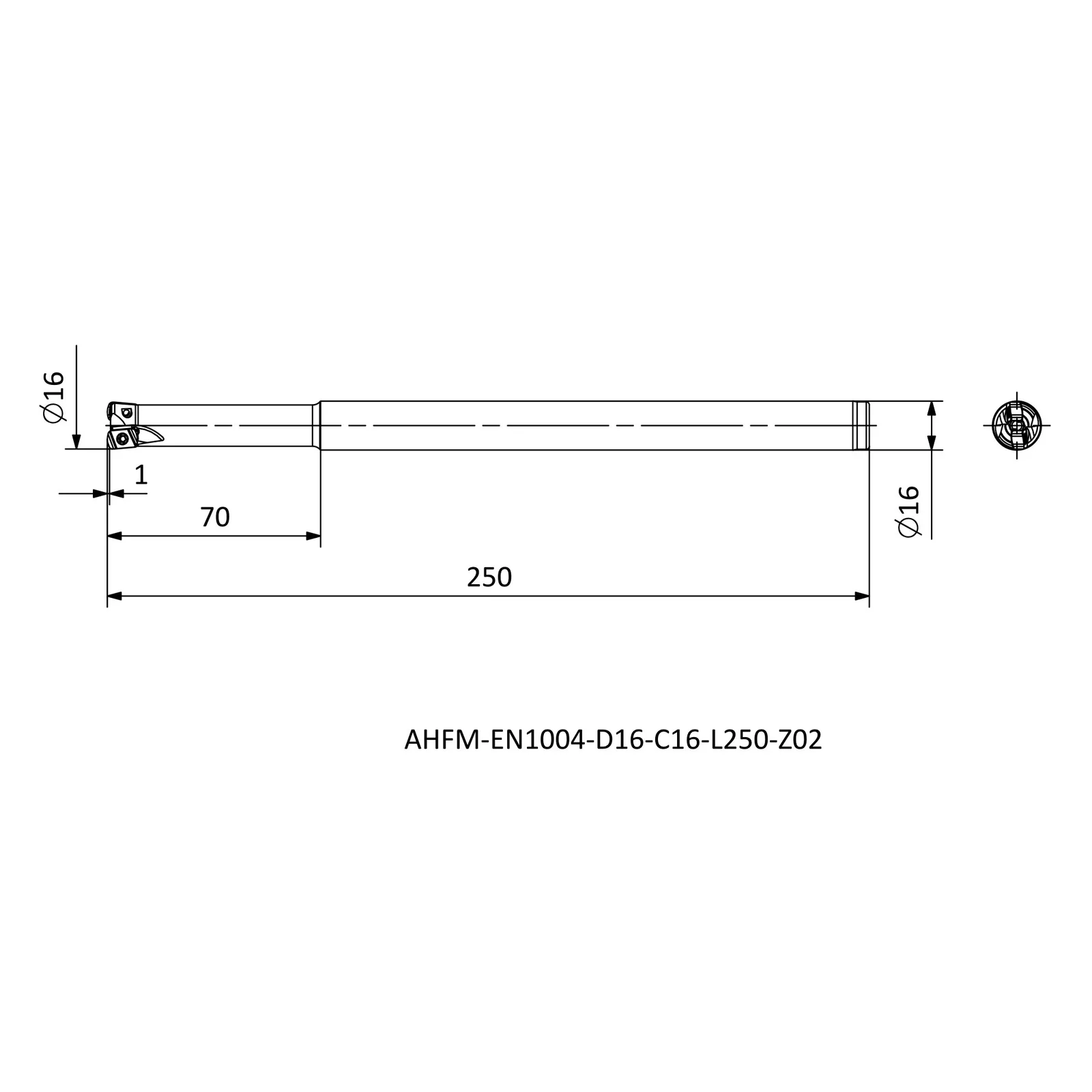AHFM-EN1004-D16-C16-L250-Z02 &mdash; dimensioned drawing