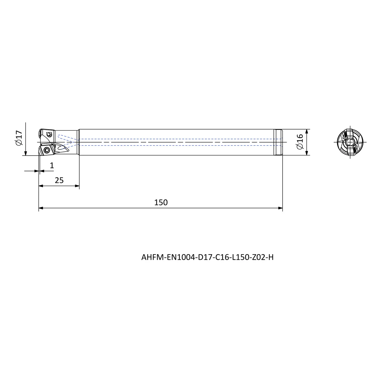 AHFM-EN1004-D17-C16-L150-Z02-H &mdash; dimensioned drawing