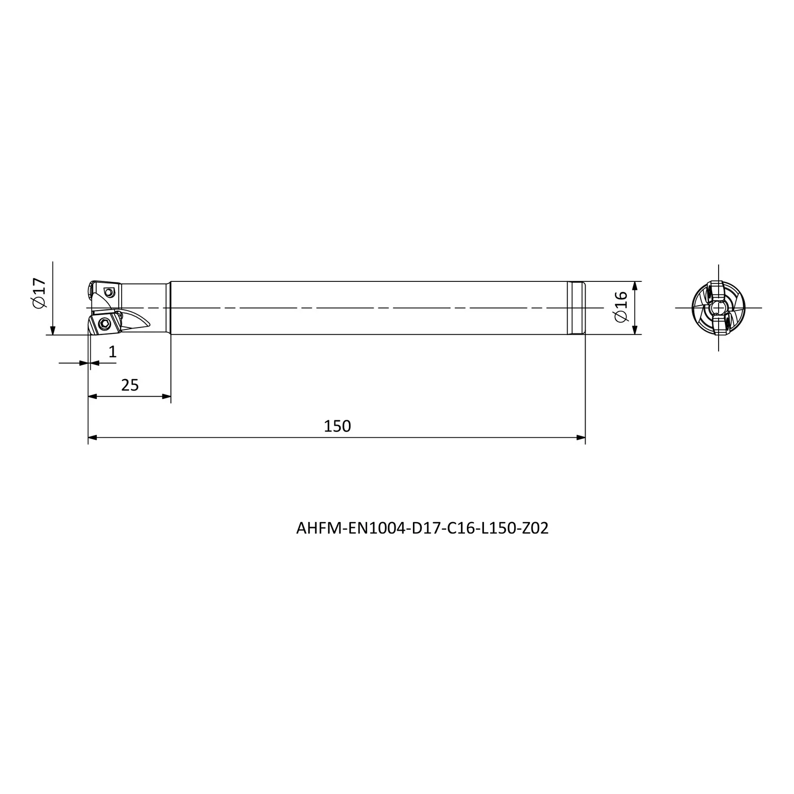 AHFM-EN1004-D17-C16-L150-Z02 &mdash; dimensioned drawing