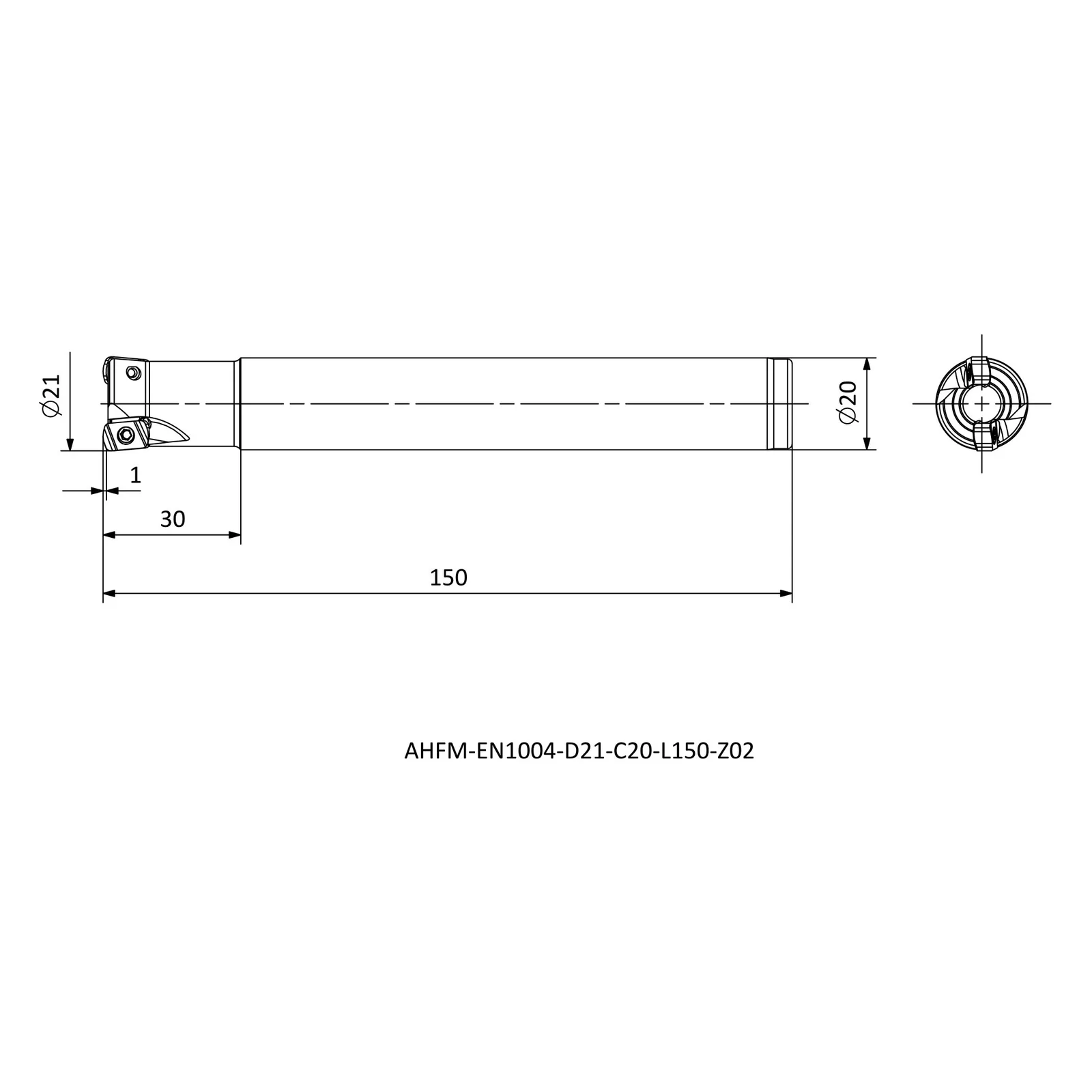 AHFM-EN1004-D21-C20-L150-Z02 &mdash; dimensioned drawing