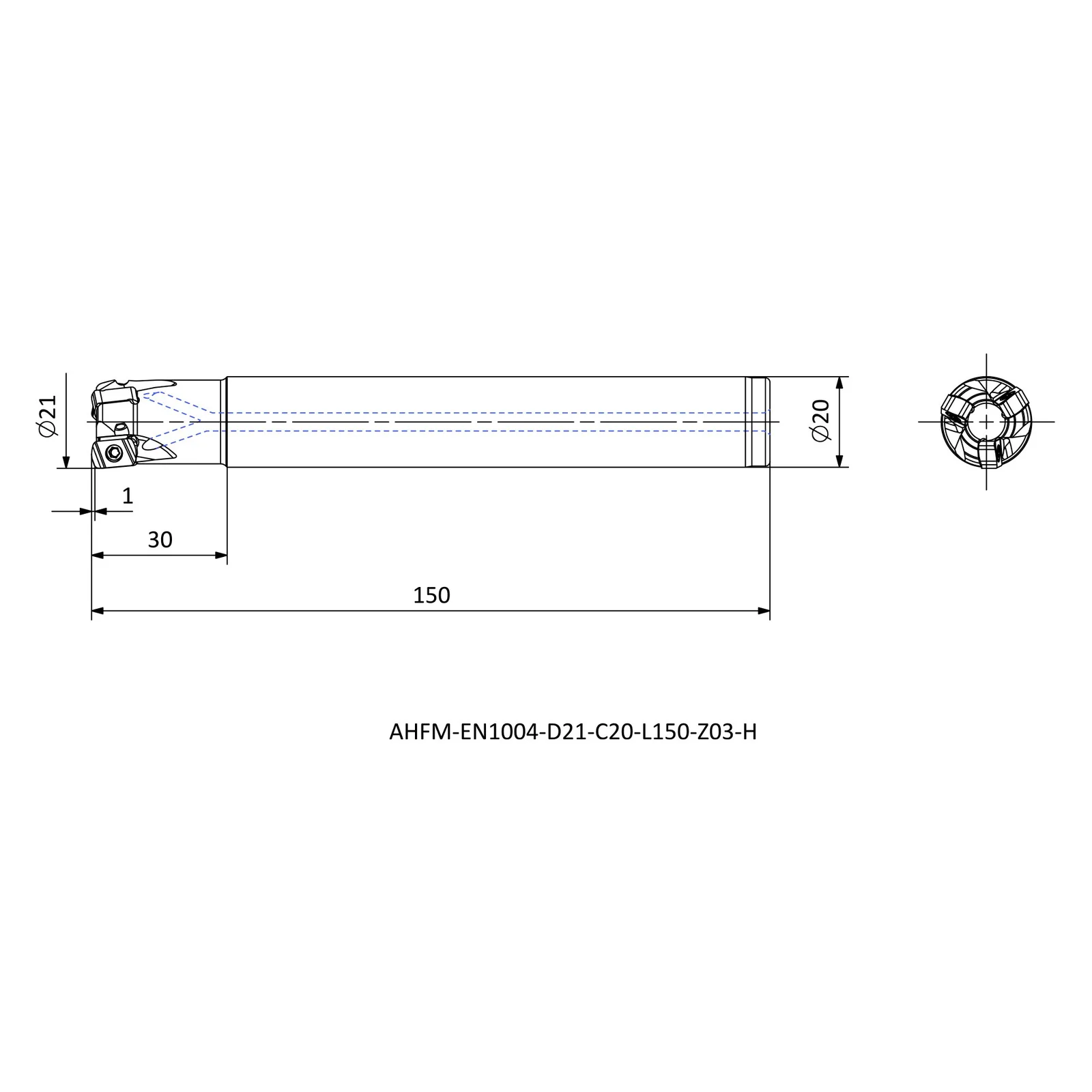 AHFM-EN1004-D21-C20-L150-Z03-H &mdash; dimensioned drawing