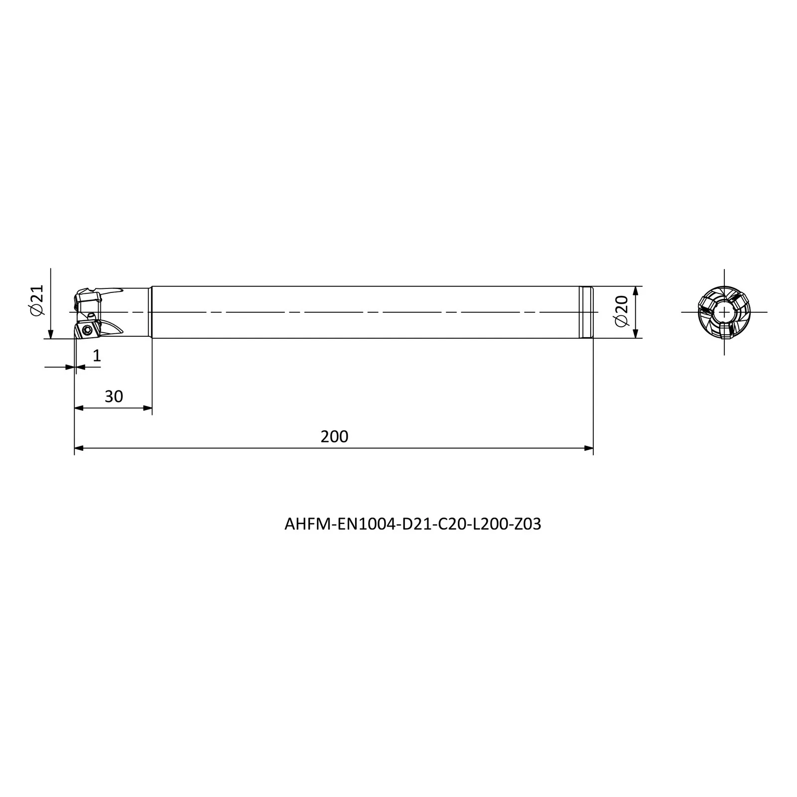AHFM-EN1004-D21-C20-L200-Z03 &mdash; dimensioned drawing