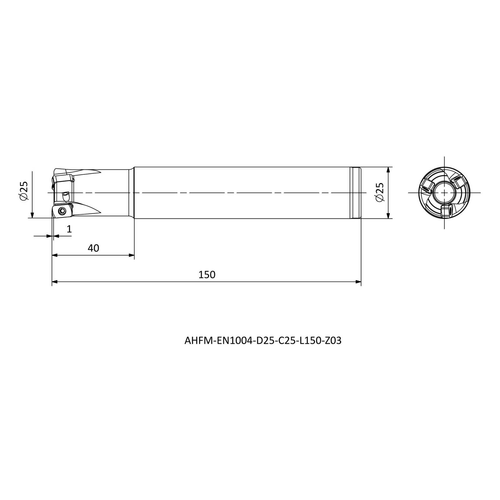 AHFM-EN1004-D25-C25-L150-Z03 &mdash; dimensioned drawing