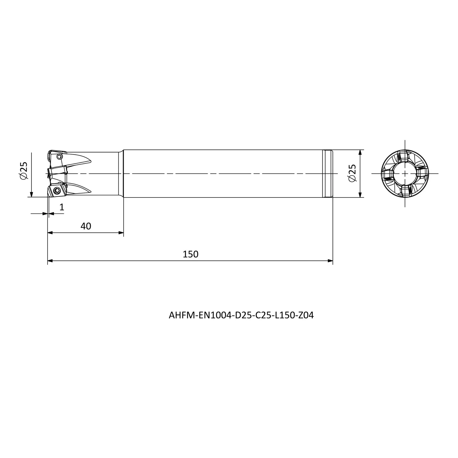 AHFM-EN1004-D25-C25-L150-Z04 &mdash; dimensioned drawing