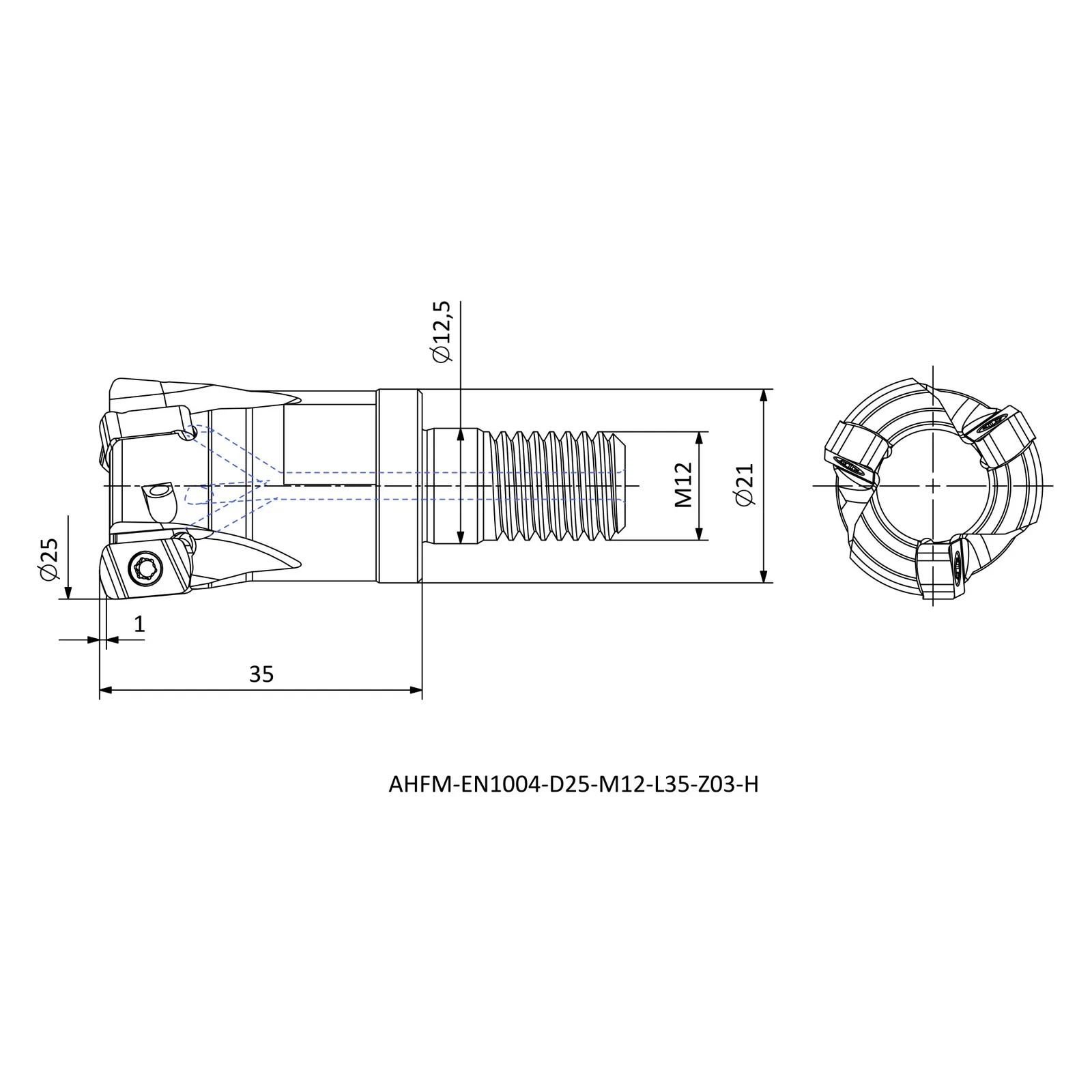 AHFM-EN1004-D25-M12-L35-Z03-H &mdash; dimensioned drawing
