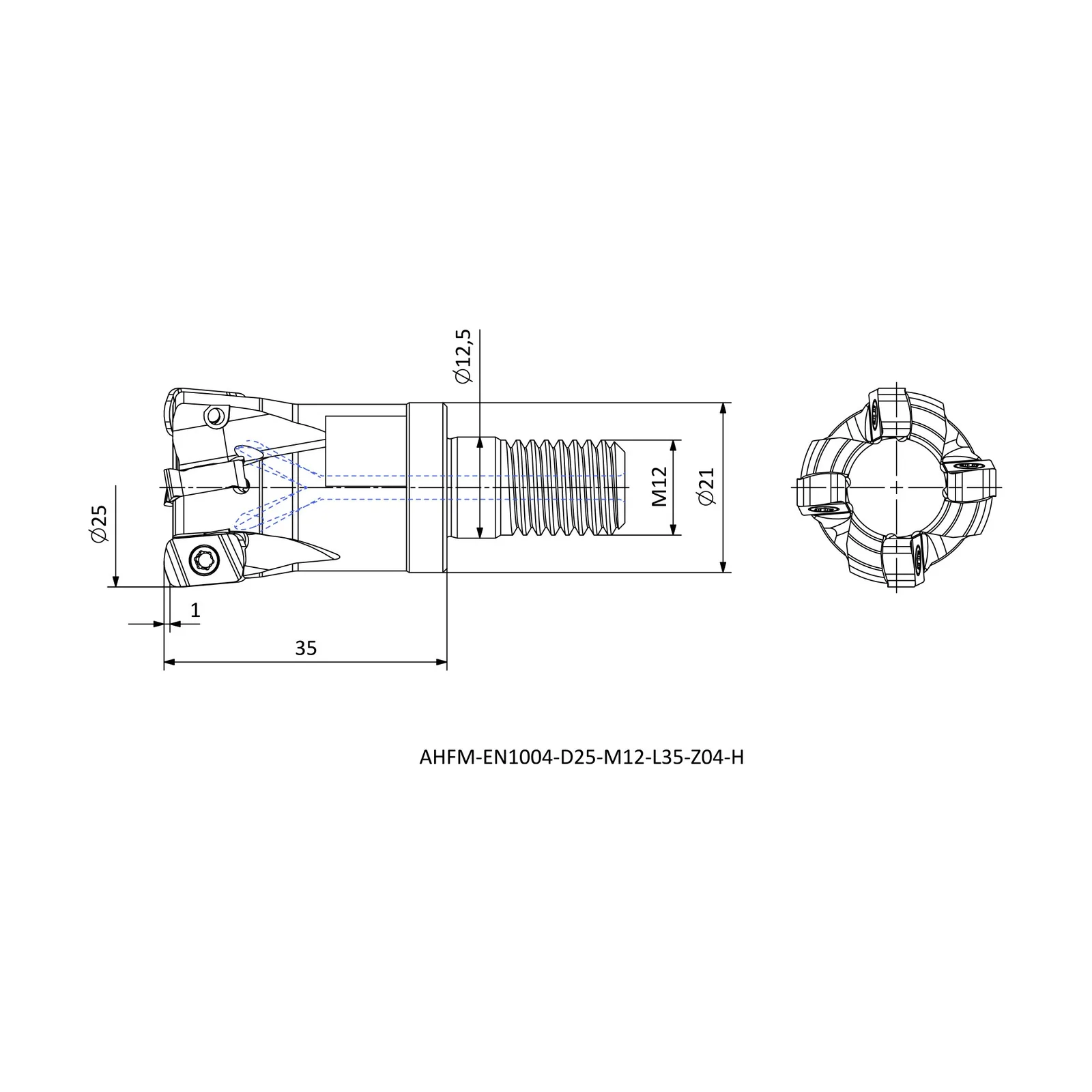 AHFM-EN1004-D25-M12-L35-Z04-H &mdash; dimensioned drawing