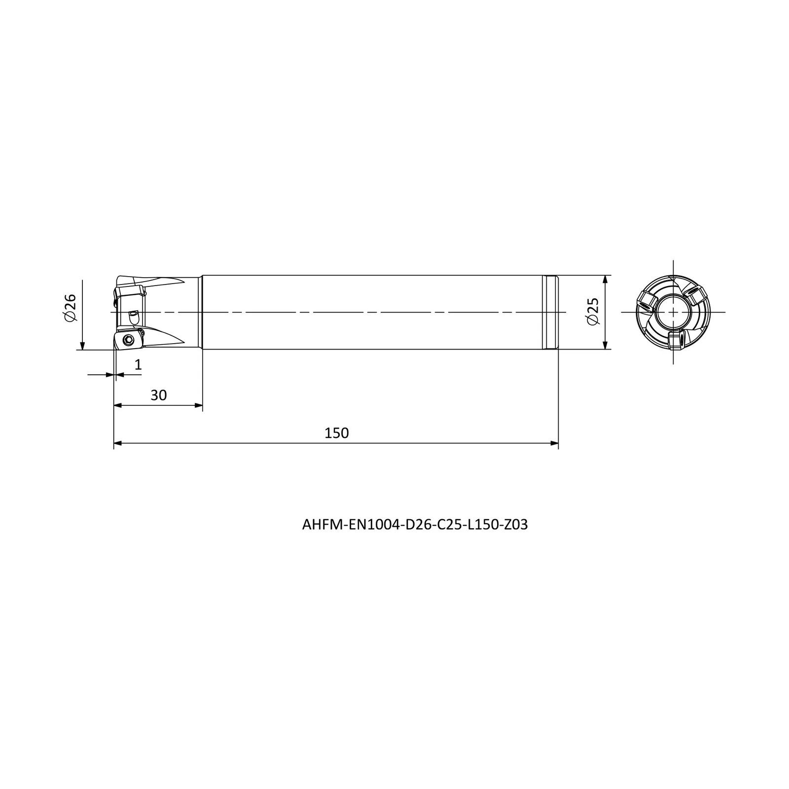 AHFM-EN1004-D26-C25-L150-Z03 &mdash; dimensioned drawing