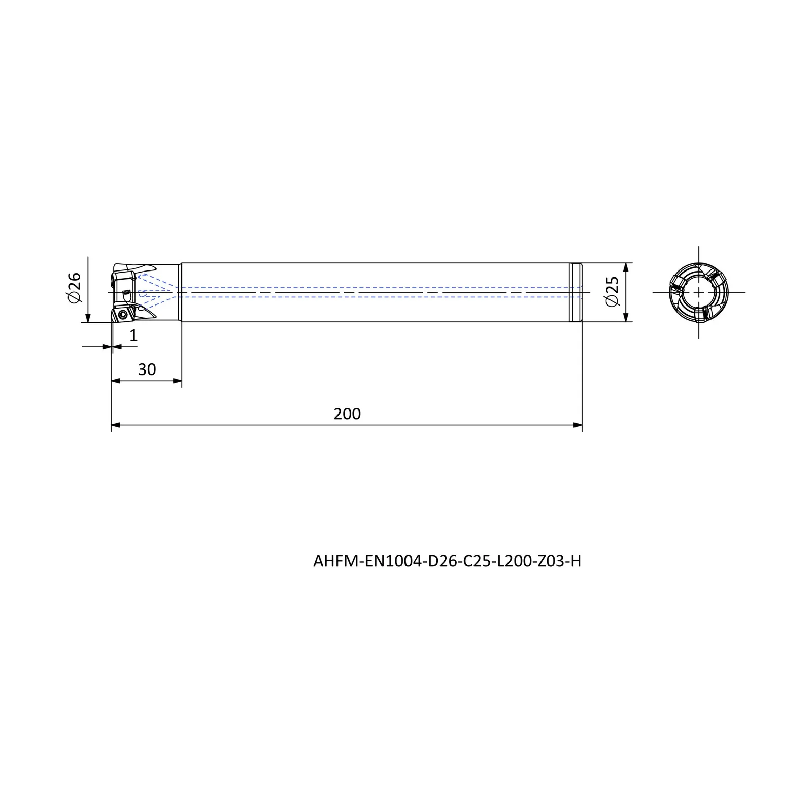 AHFM-EN1004-D26-C25-L200-Z03-H &mdash; dimensioned drawing