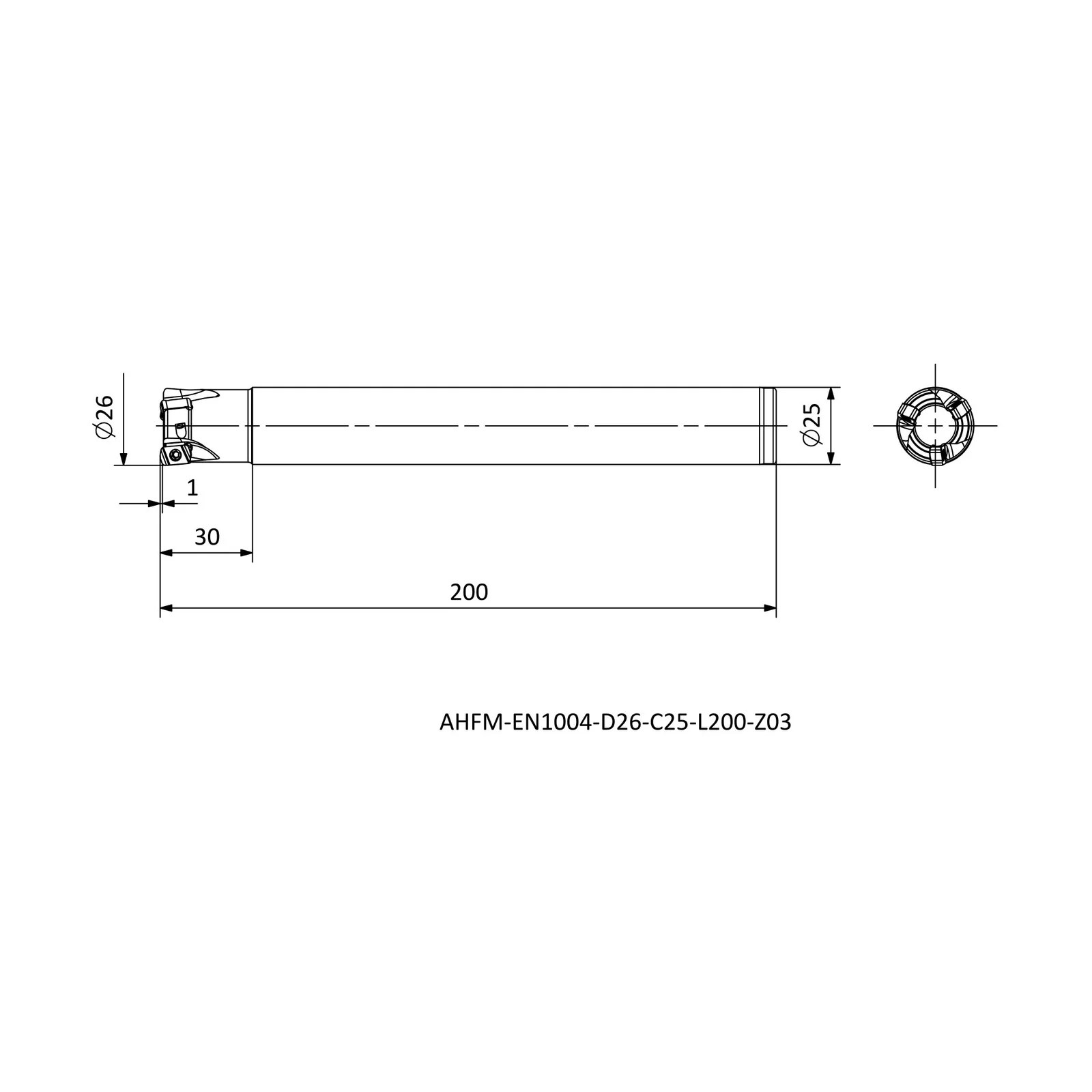 AHFM-EN1004-D26-C25-L200-Z03 &mdash; dimensioned drawing