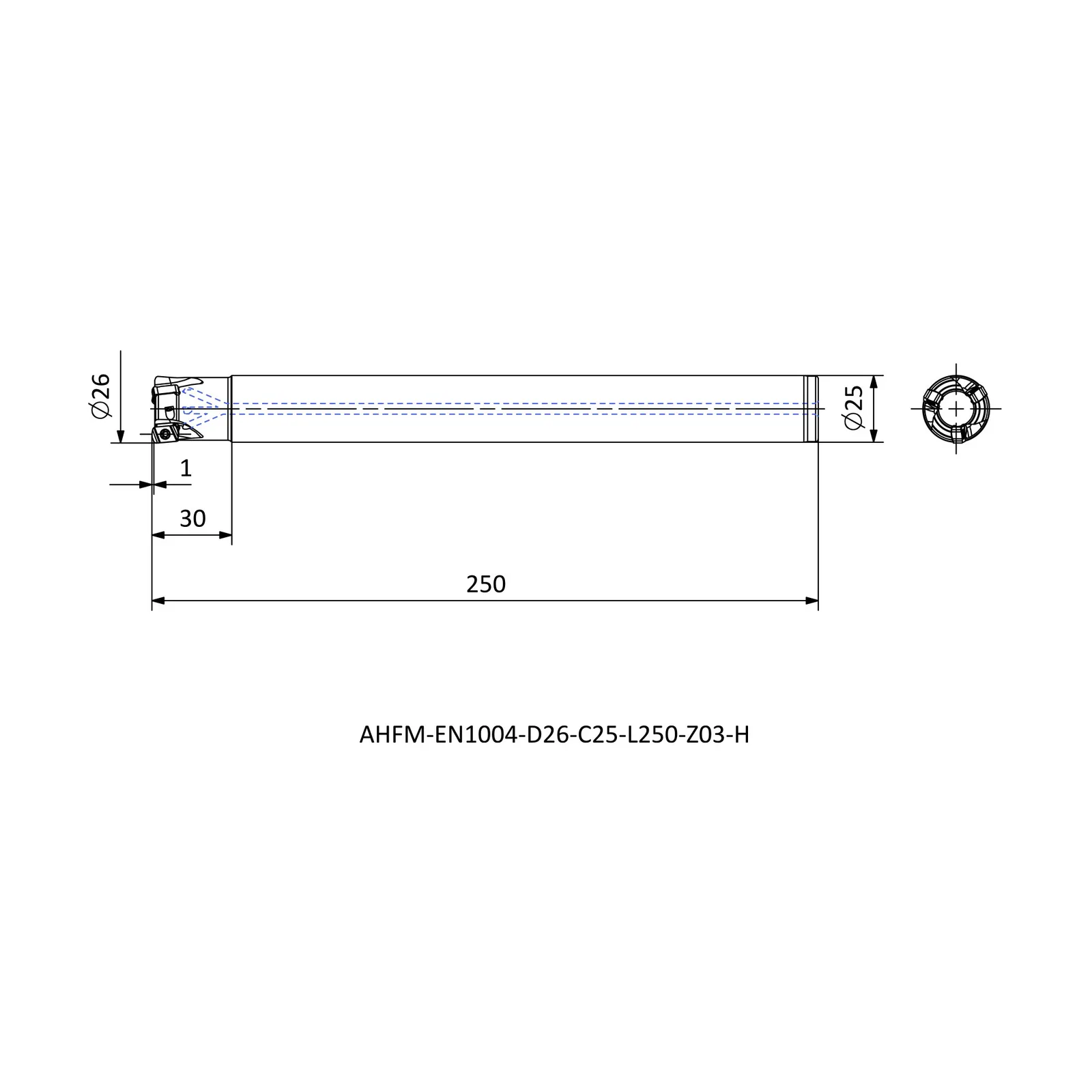 AHFM-EN1004-D26-C25-L250-Z03-H &mdash; dimensioned drawing