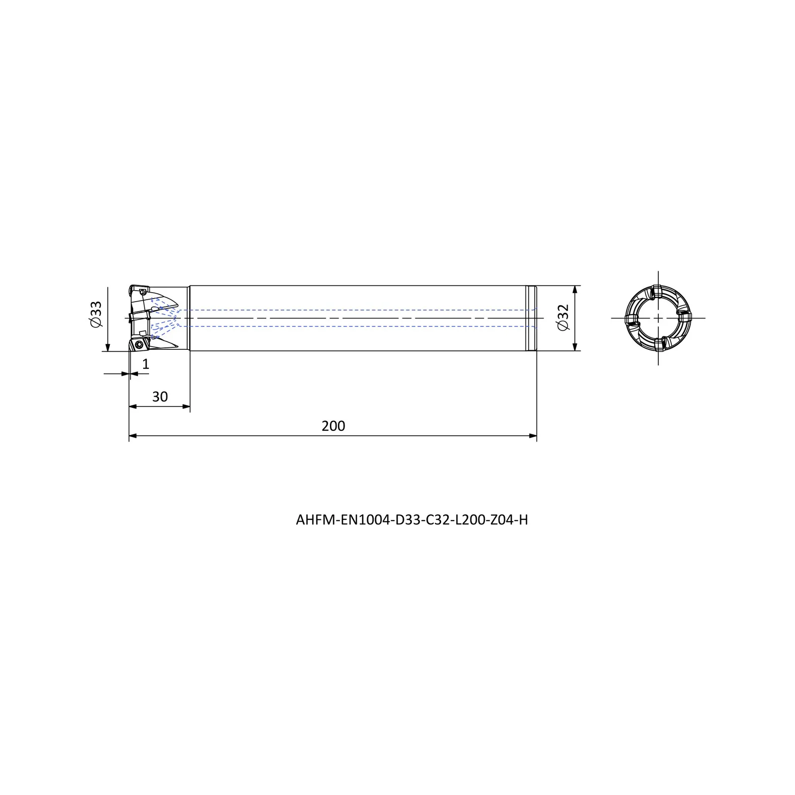 AHFM-EN1004-D33-C32-L200-Z04-H &mdash; dimensioned drawing