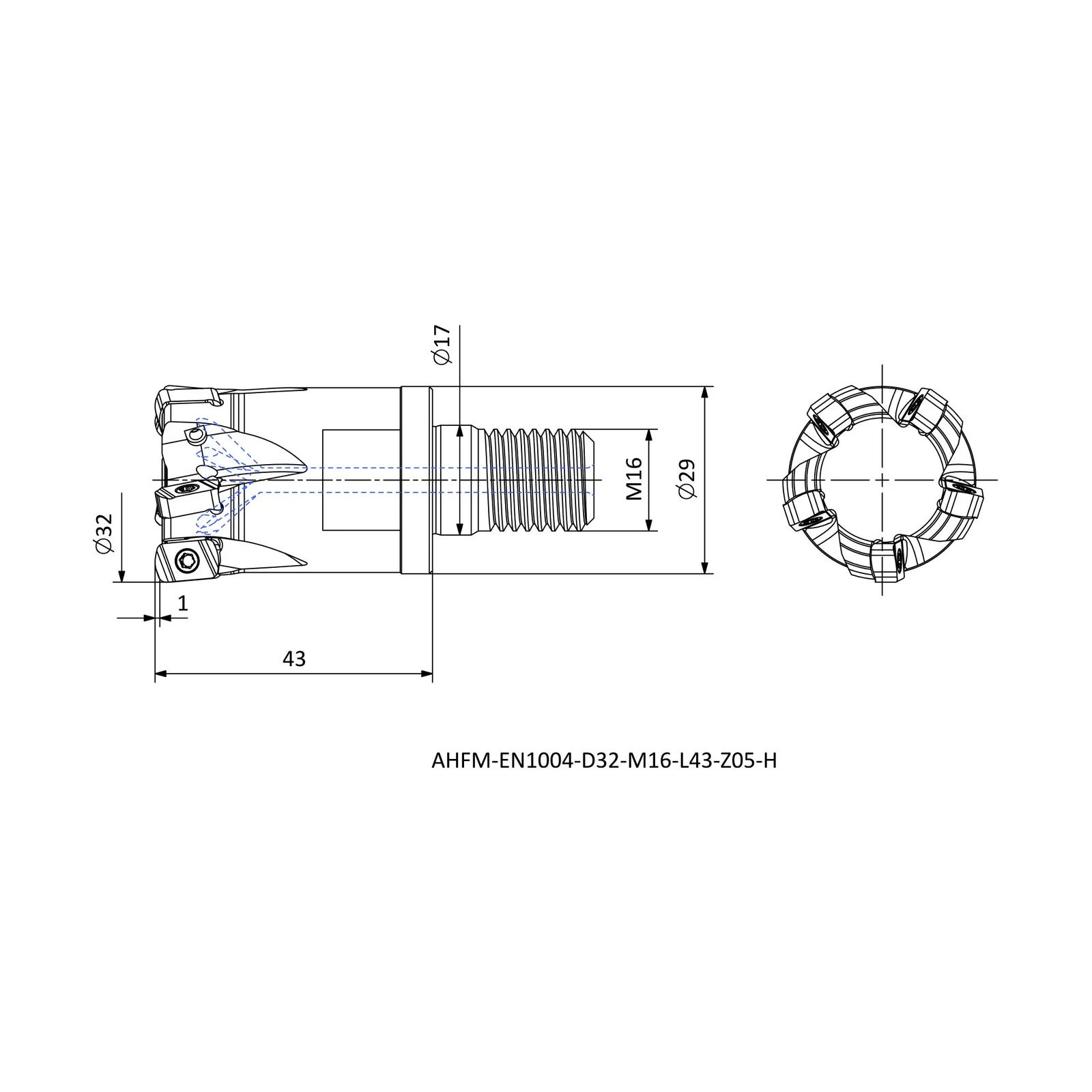 AHFM-EN1004-D33-C32-L200-Z04 &mdash; dimensioned drawing