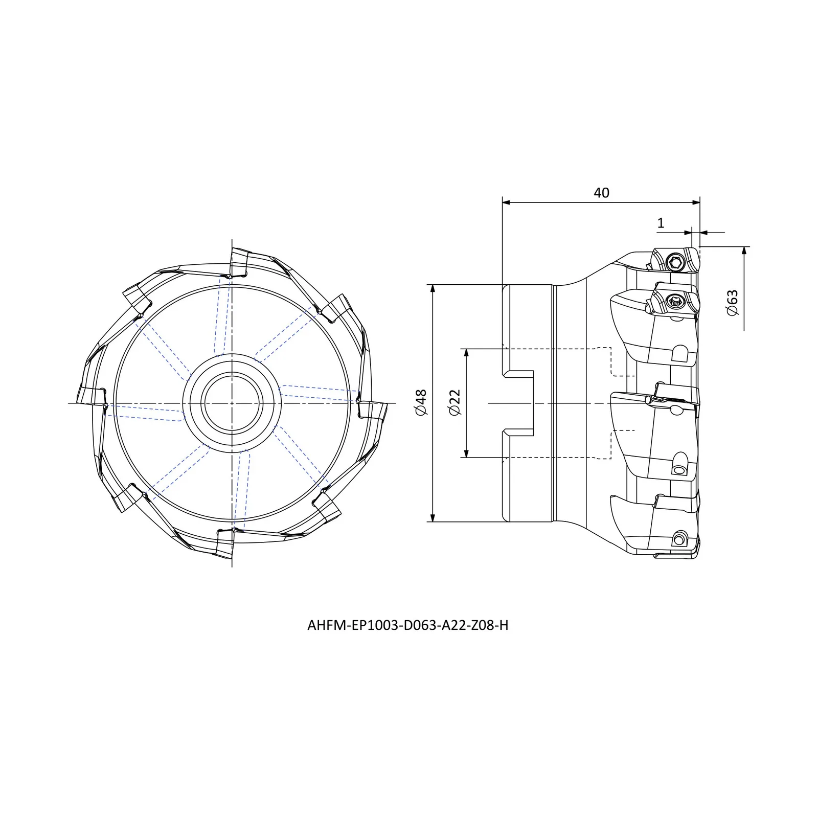 AHFM-EP1003-D063-A22-Z08-H &mdash; dimensioned drawing