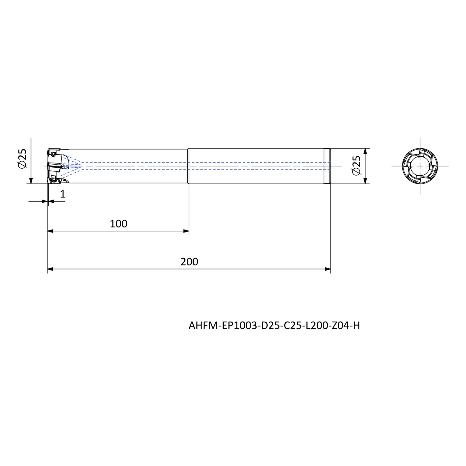 AHFM-EP1003-D25-C25-L200-Z04-H &mdash; dimensioned drawing