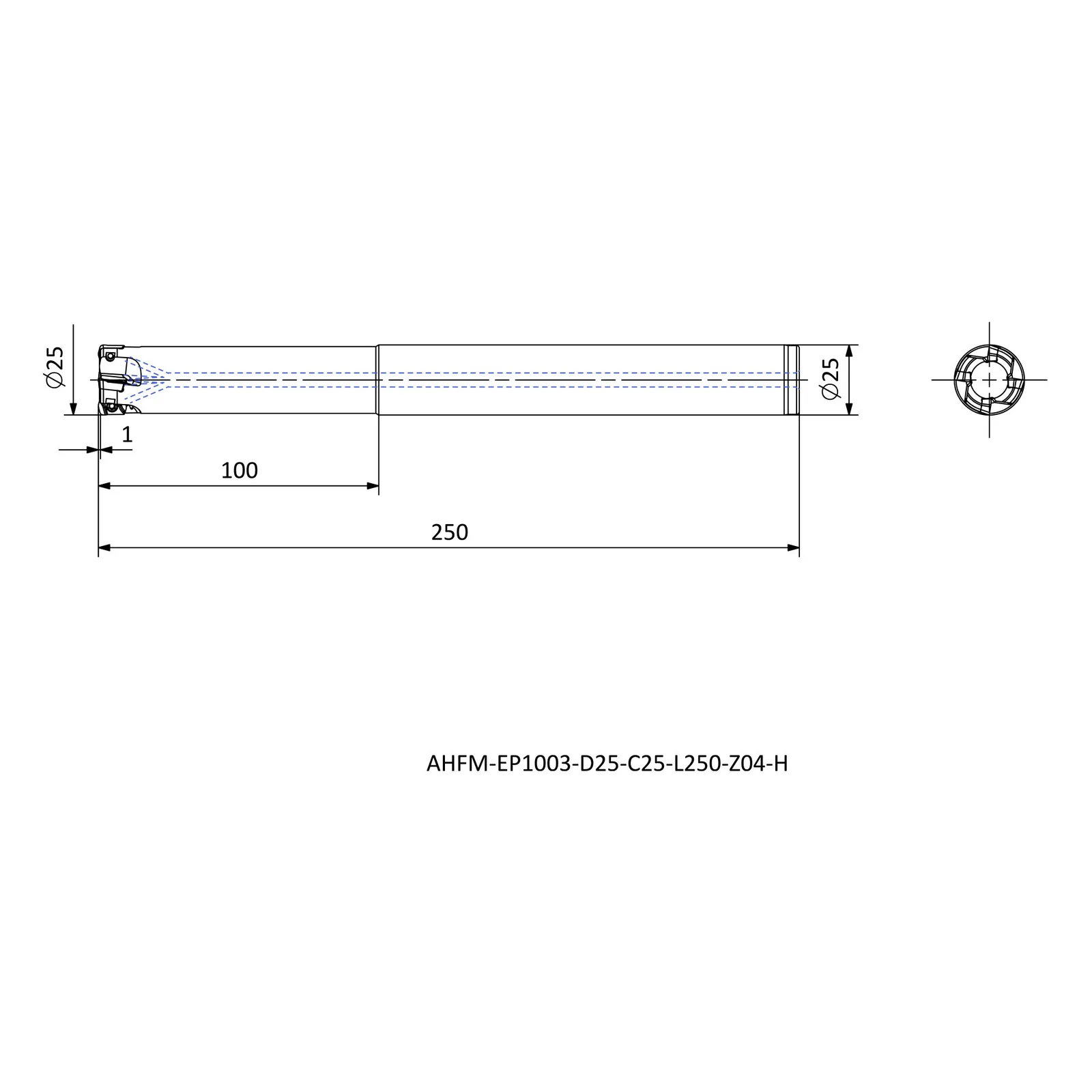 AHFM-EP1003-D25-C25-L250-Z04-H &mdash; dimensioned drawing