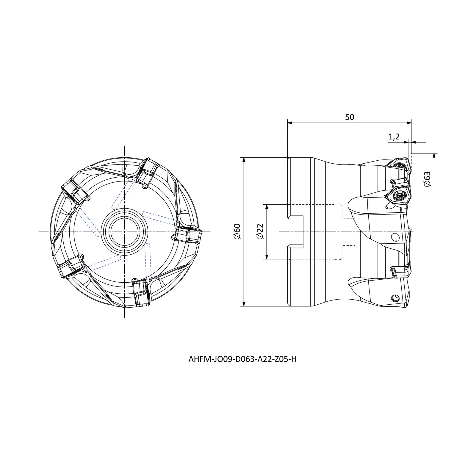 AHFM-JO09-D063-A22-Z05-H &mdash; dimensioned drawing