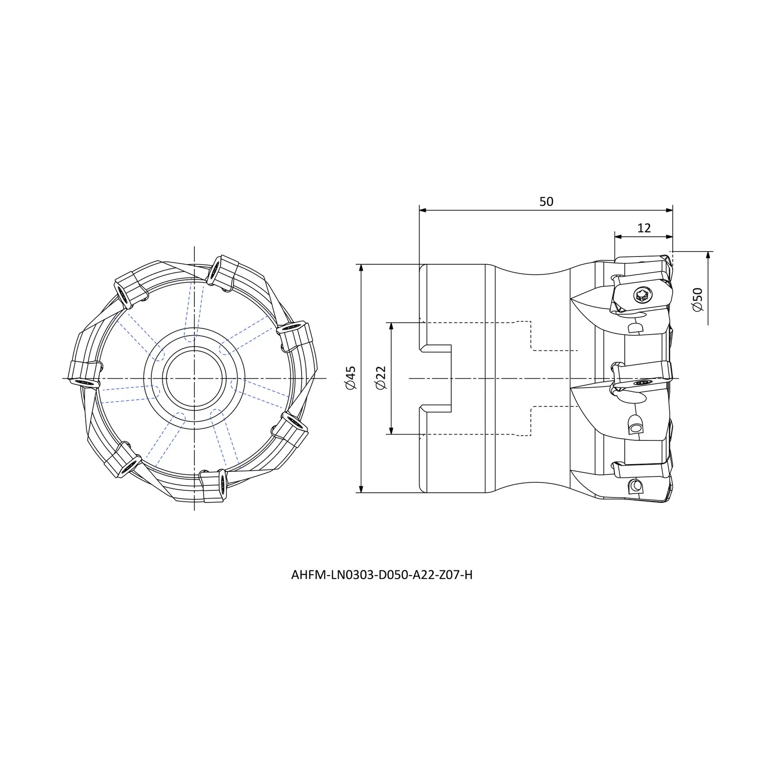AHFM-LN0303-D050-A22-Z07-H &mdash; dimensioned drawing