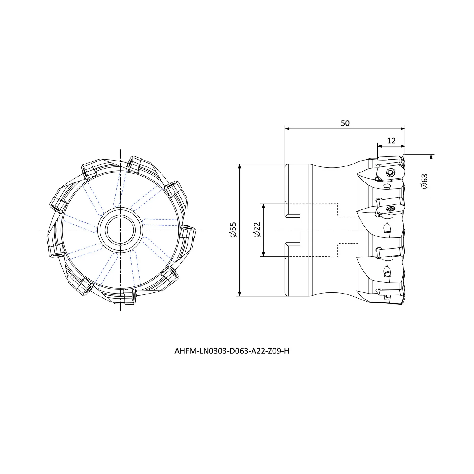 AHFM-LN0303-D063-A22-Z09-H &mdash; dimensioned drawing