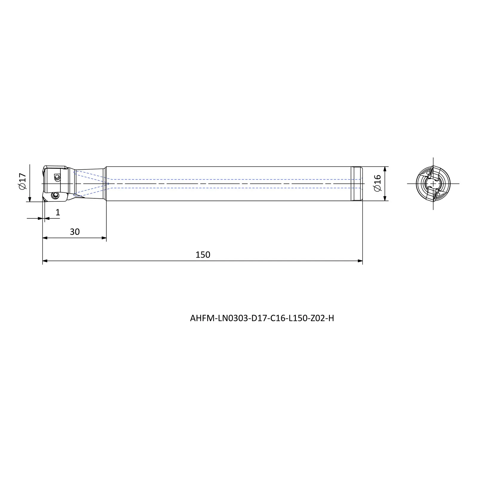 AHFM-LN0303-D17-C16-L150-Z02-H &mdash; dimensioned drawing