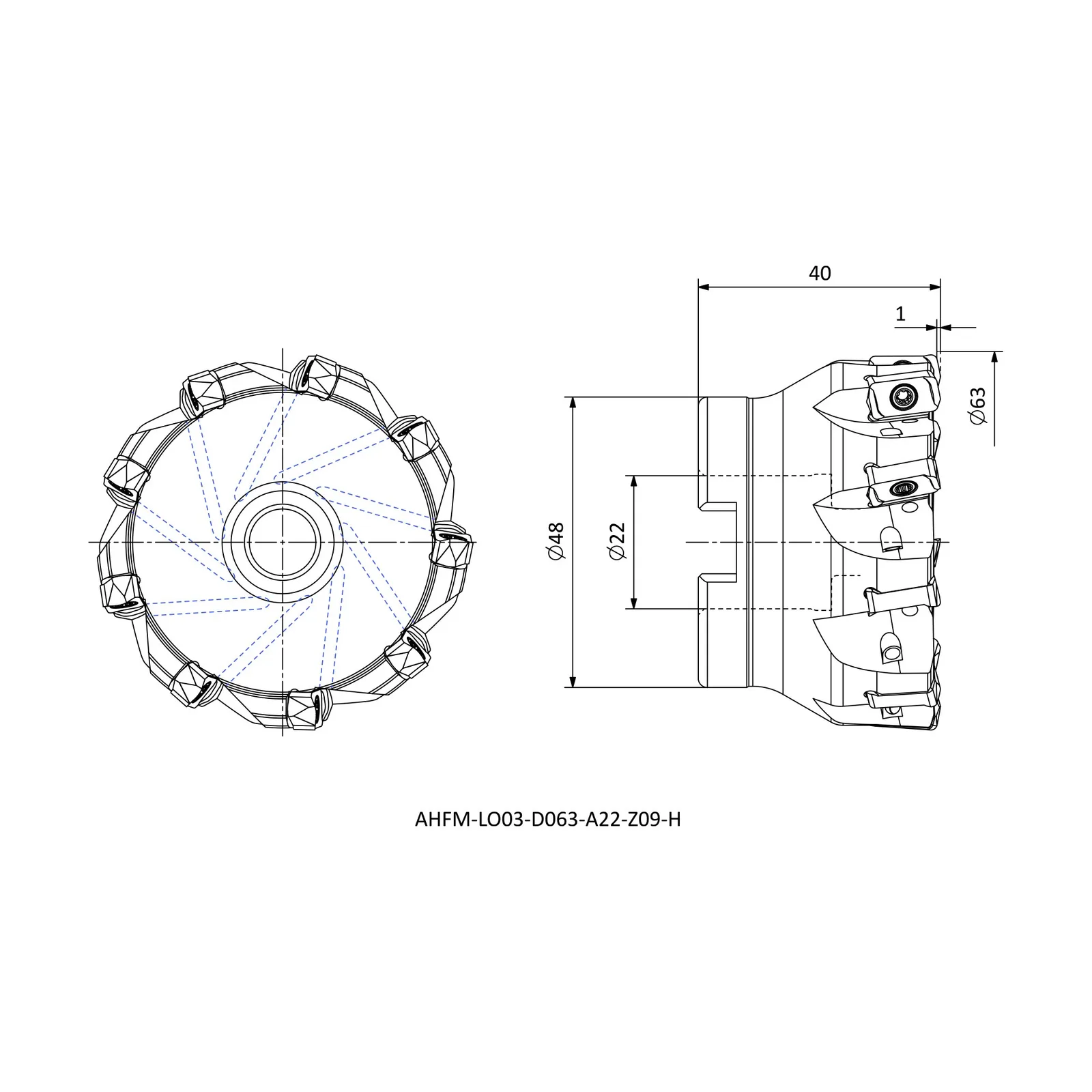 AHFM-LO03-D063-A22-Z09-H &mdash; dimensioned drawing