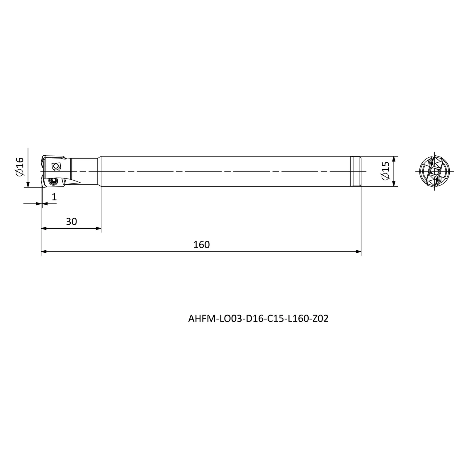 AHFM-LO03-D16-C15-L160-Z02 &mdash; dimensioned drawing