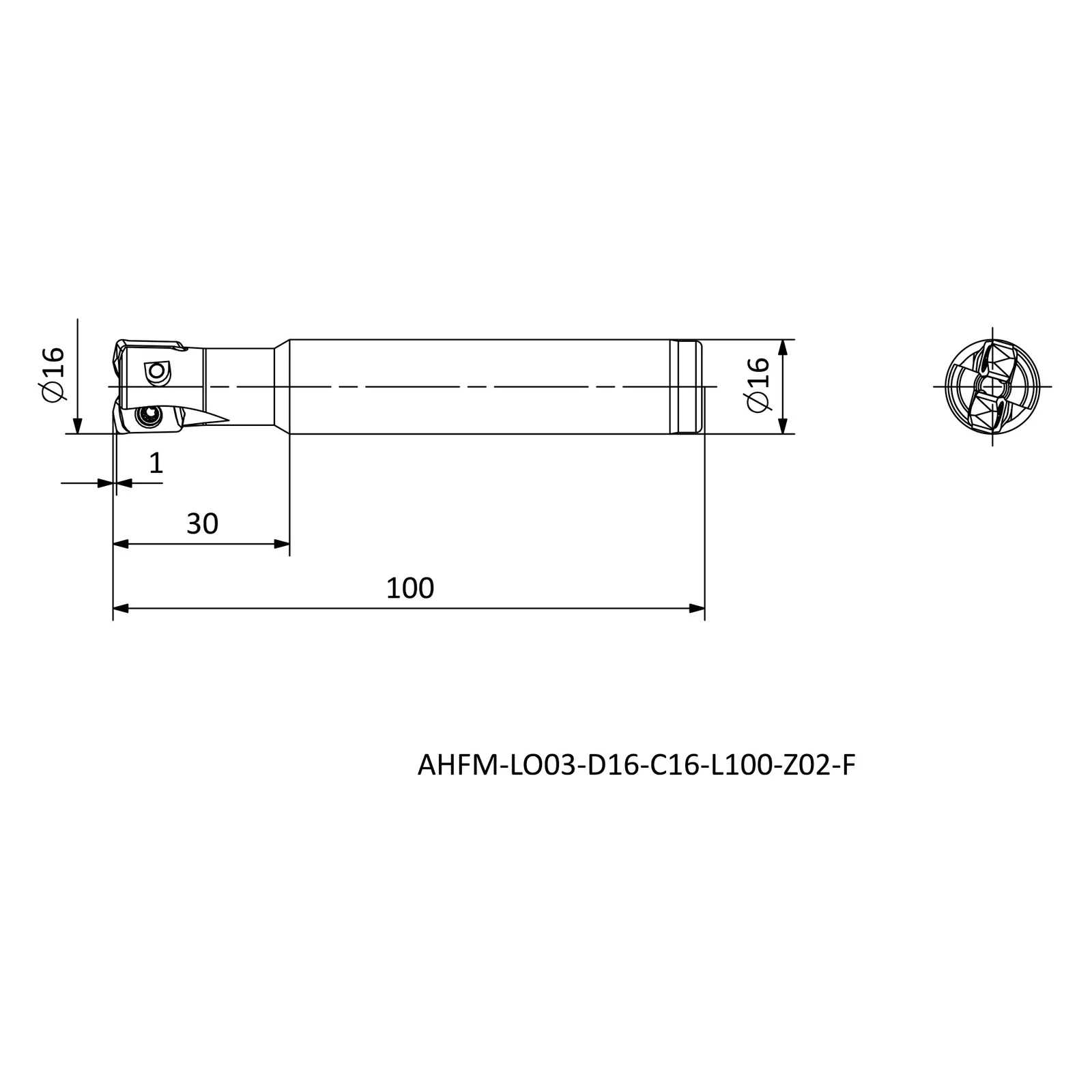 AHFM-LO03-D16-C16-L100-Z02-F &mdash; dimensioned drawing