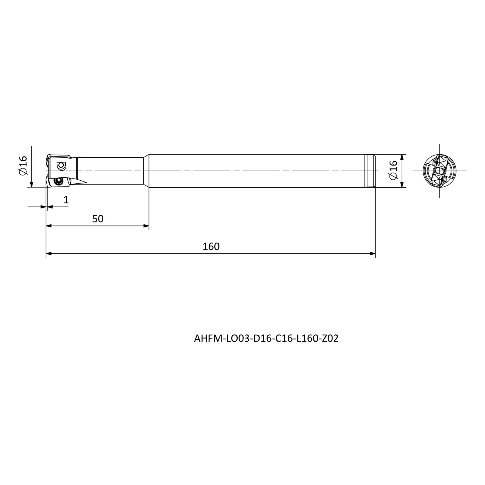 AHFM-LO03-D16-C16-L160-Z02 &mdash; dimensioned drawing