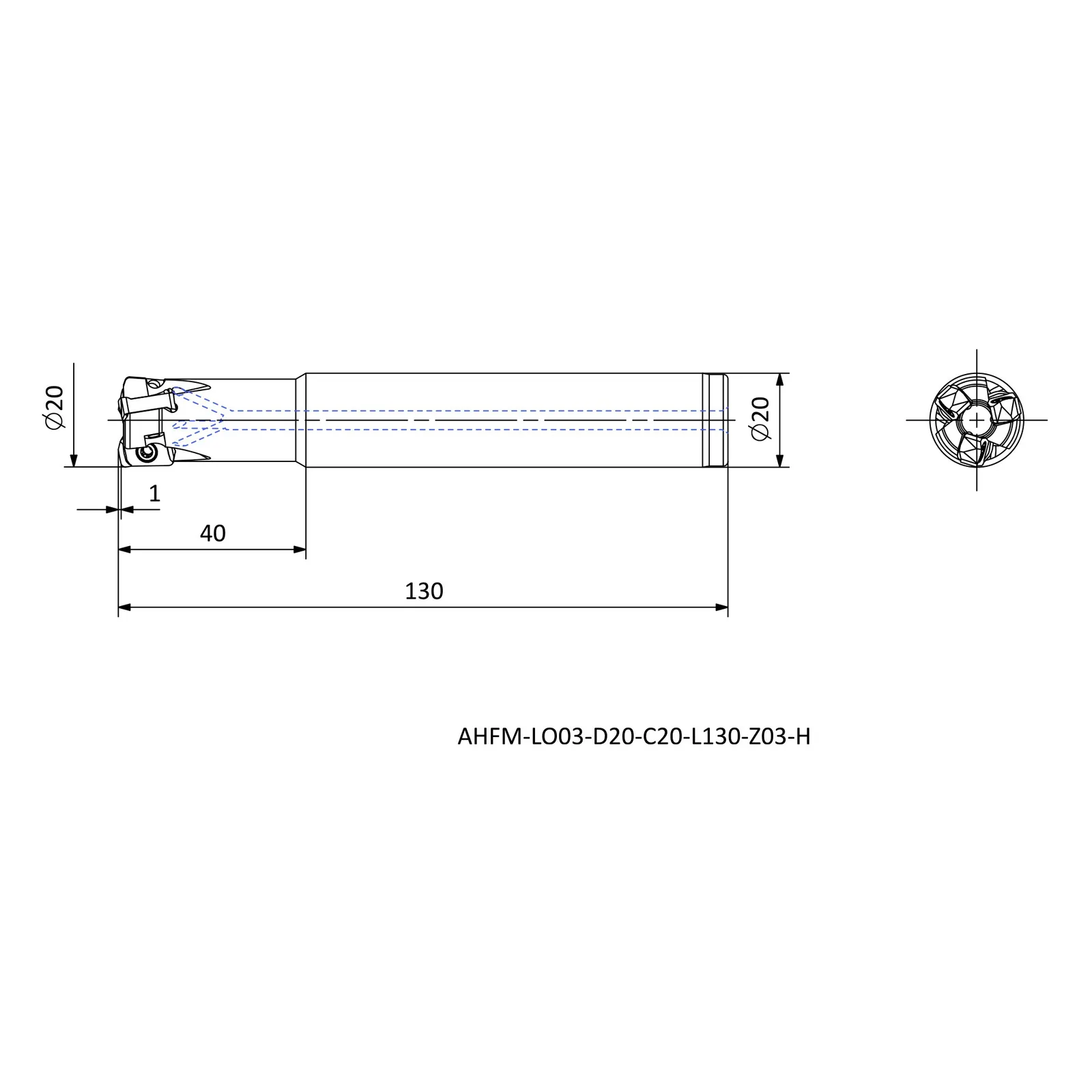 AHFM-LO03-D20-C20-L130-Z03-H &mdash; dimensioned drawing