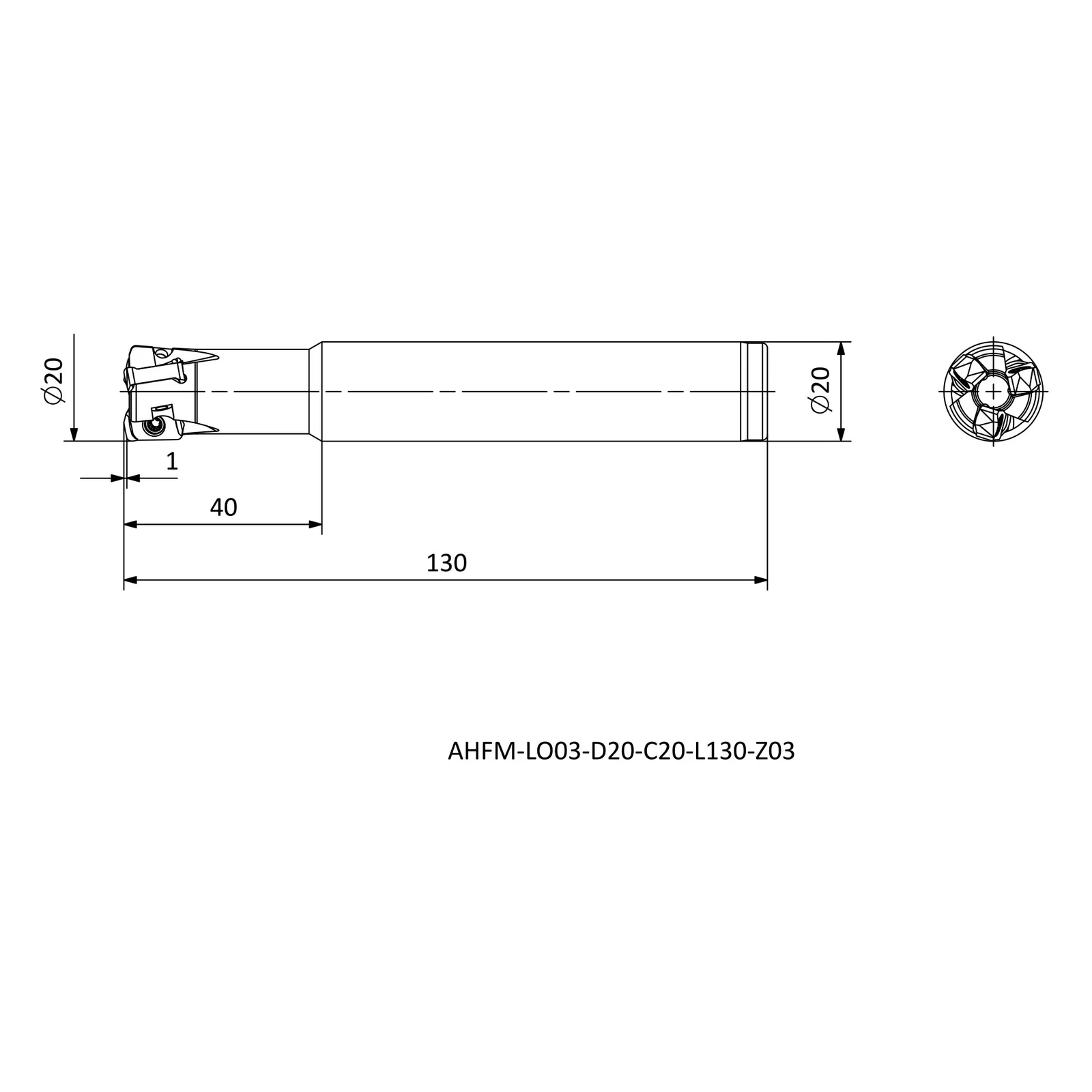 AHFM-LO03-D20-C20-L130-Z03 &mdash; dimensioned drawing