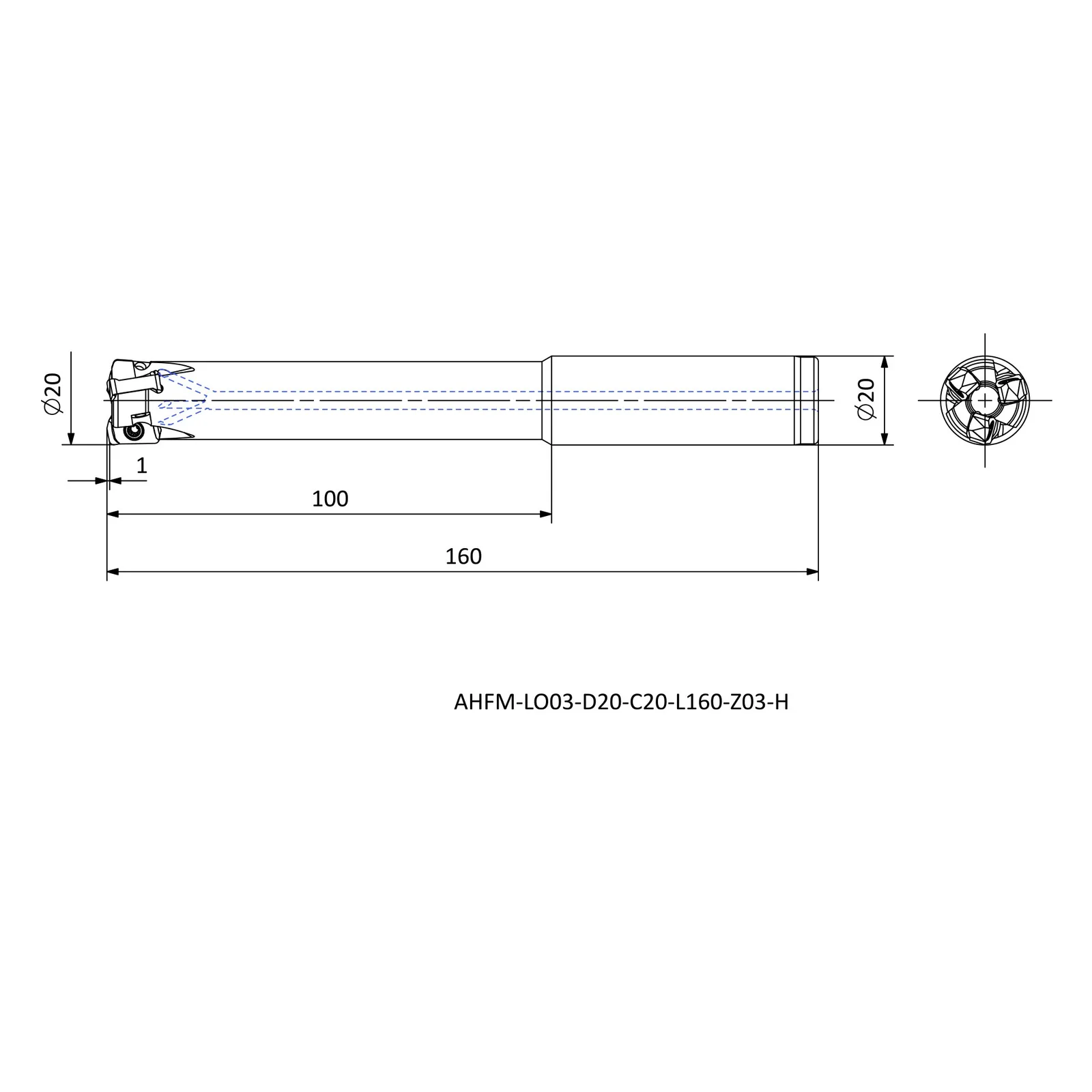 AHFM-LO03-D20-C20-L160-Z03-H &mdash; dimensioned drawing