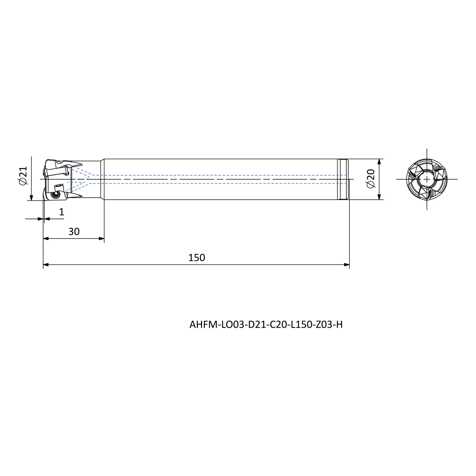 AHFM-LO03-D21-C20-L150-Z03-H &mdash; dimensioned drawing